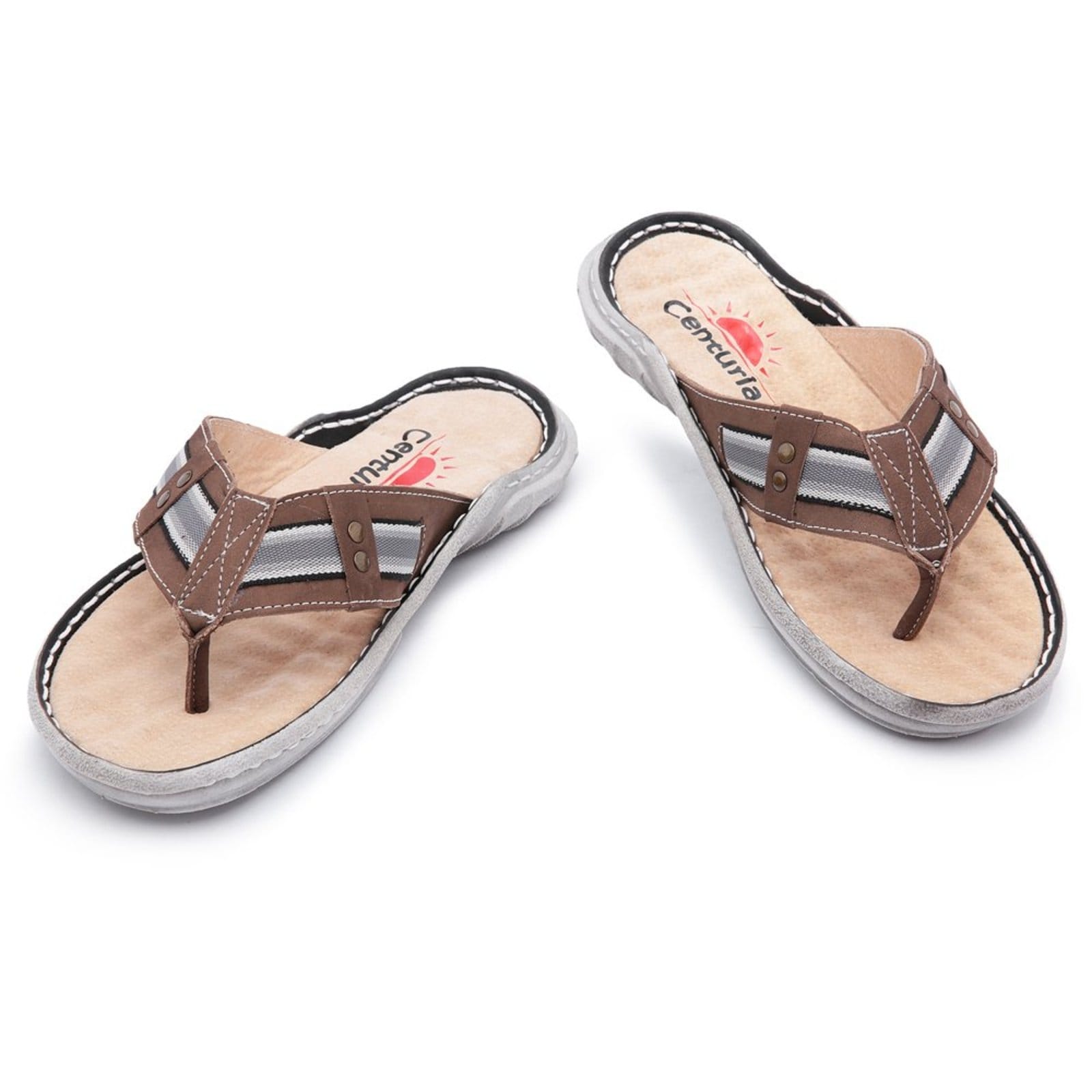 Vista 2 Chinelo Dedo Centuria Conforto em Couro Taupe Centuria Calçados bege