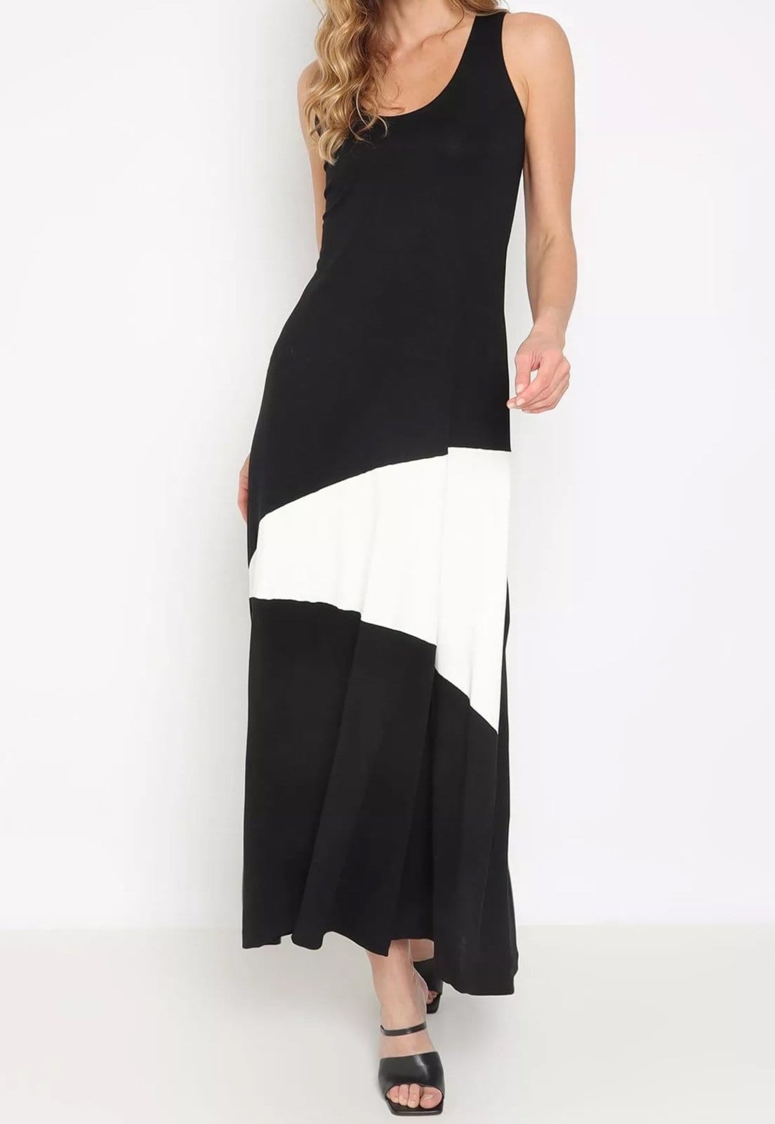 Vista principal Vestido Maria Paes Longo Preto e Off White Maria Paes off-white/preto white