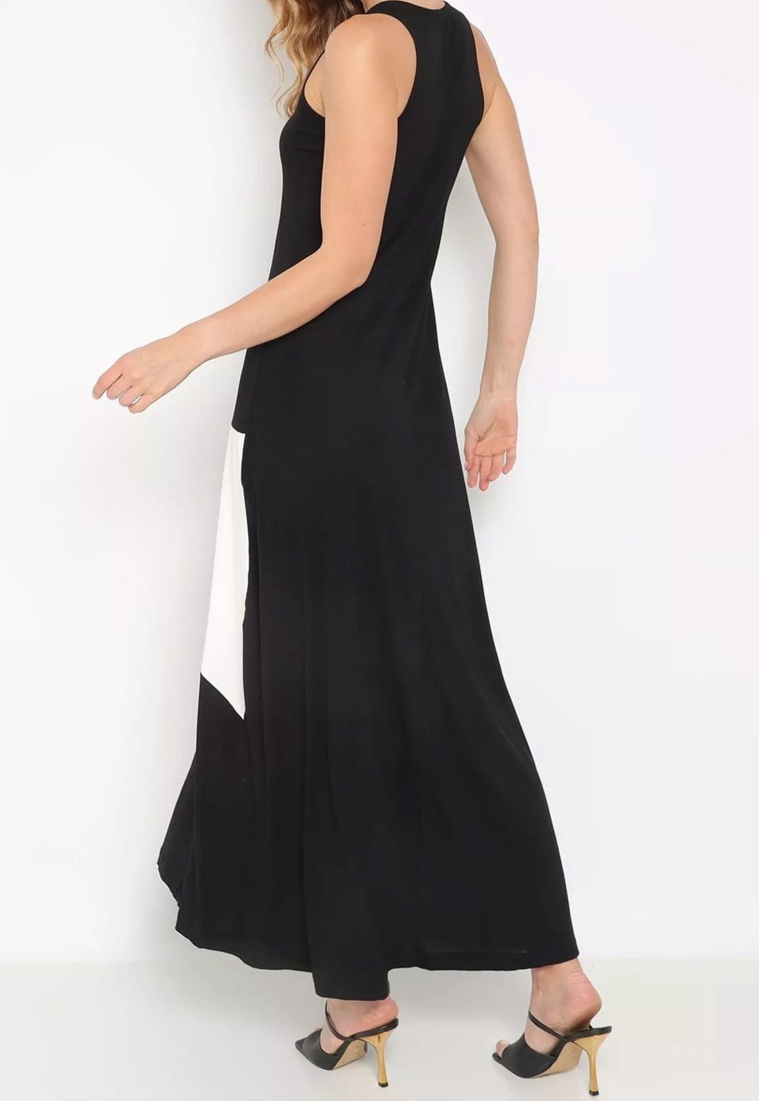 Vista 2 Vestido Maria Paes Longo Preto e Off White Maria Paes off-white/preto white