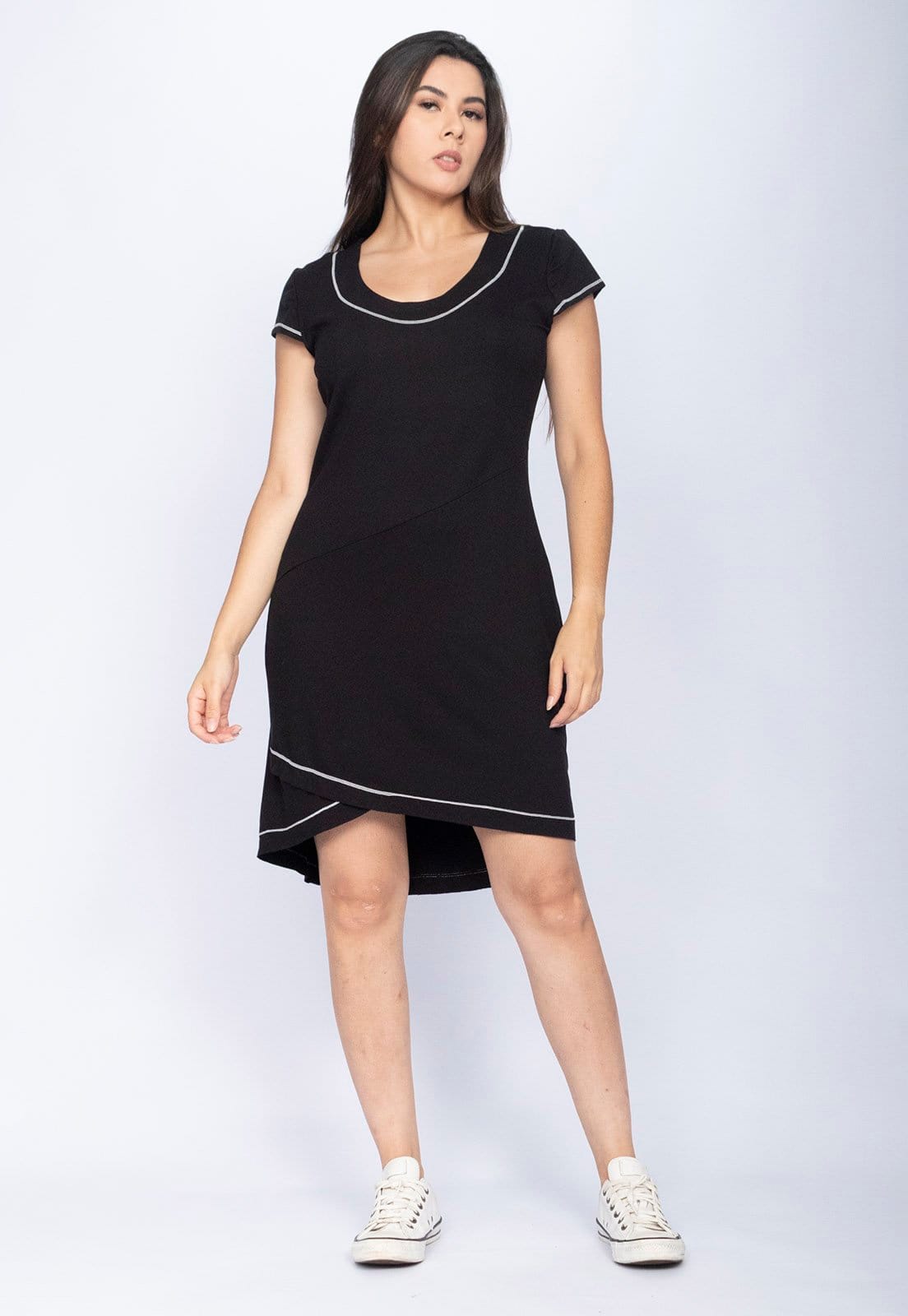 Vestido CabanaFree Mullet Malha Transpassado com Detalhe Branco - 2