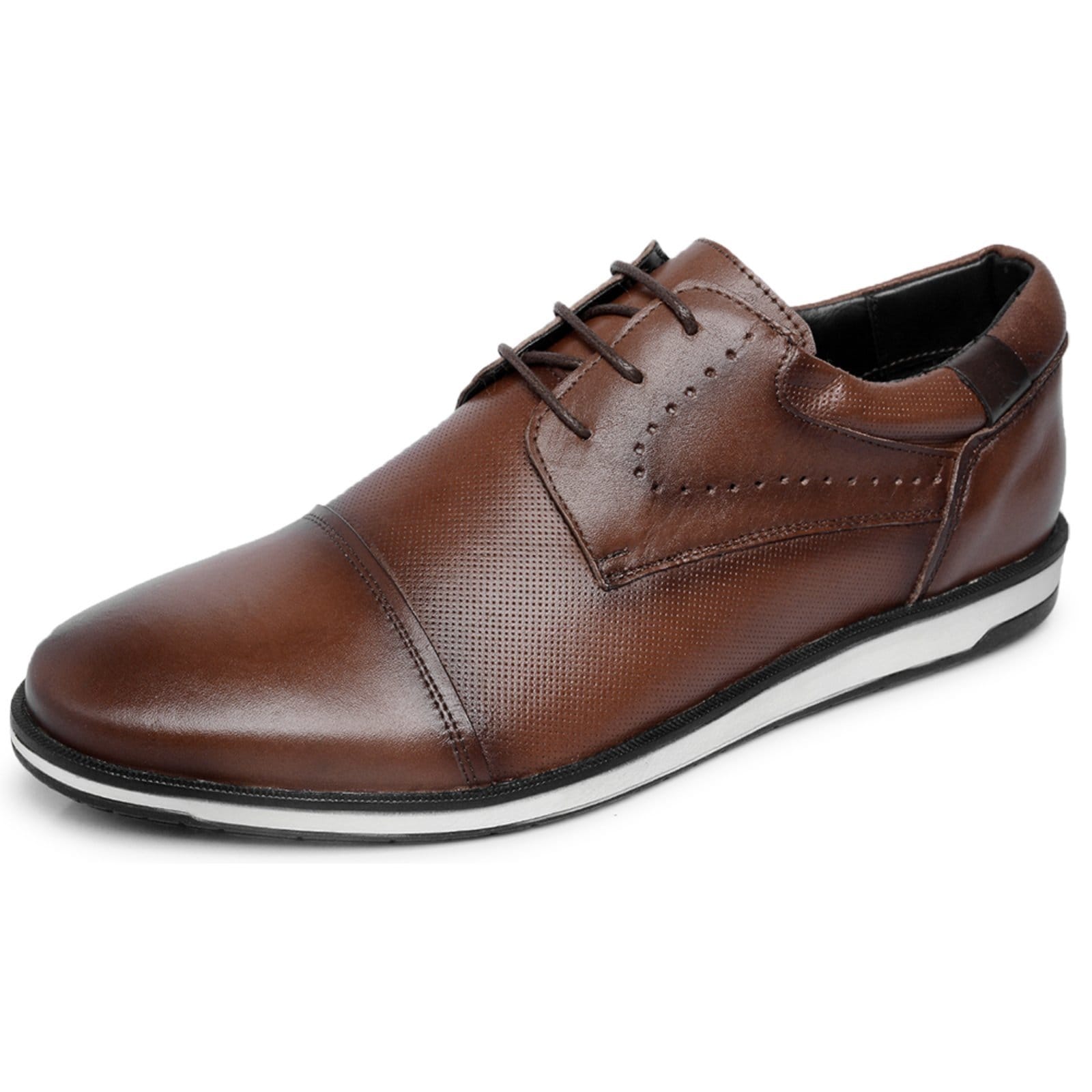 Sapato Social Bico Redondo Masculino Brogue Em Couro Café 16005