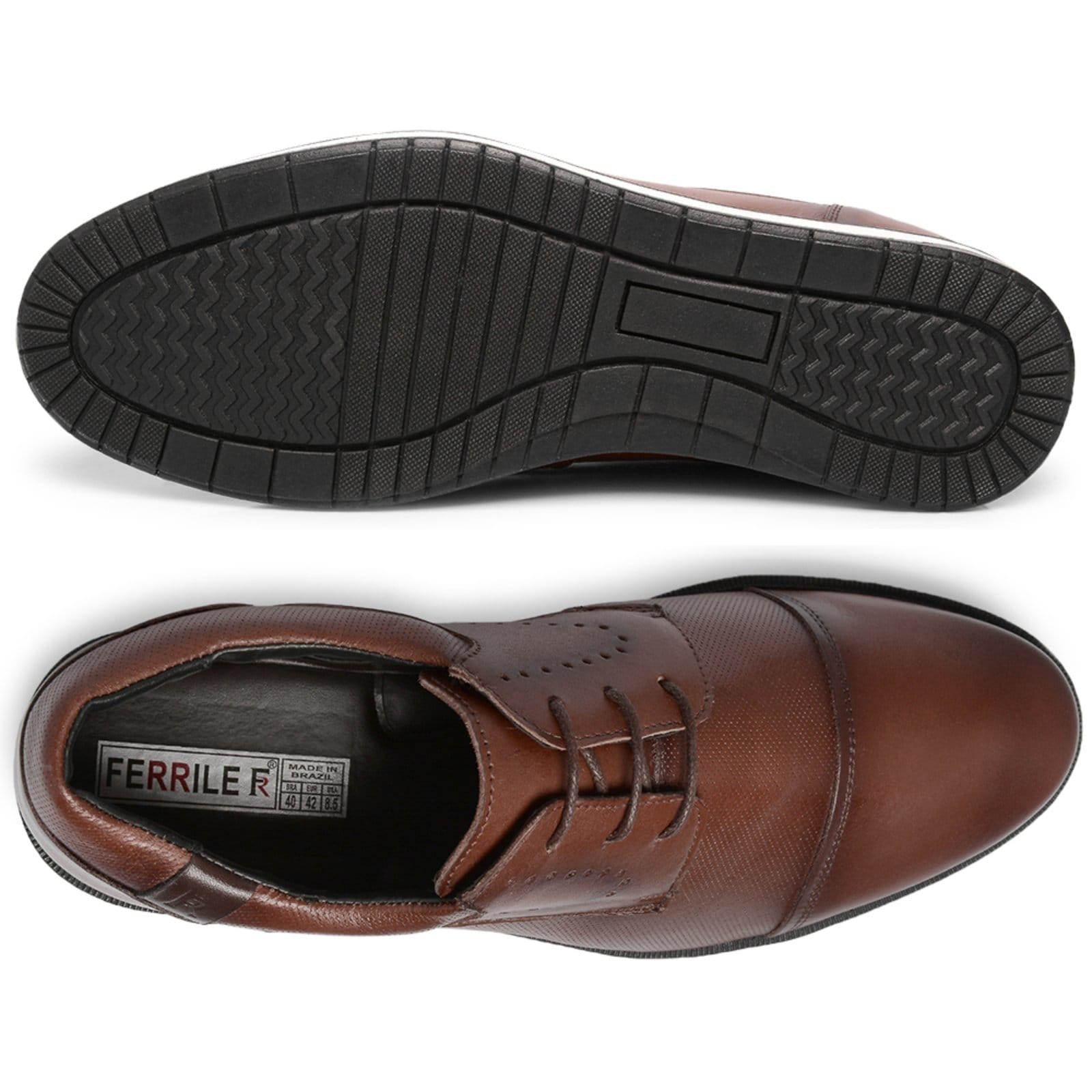 Sapato Social Bico Redondo Masculino Brogue Em Couro Café 16005 - 2