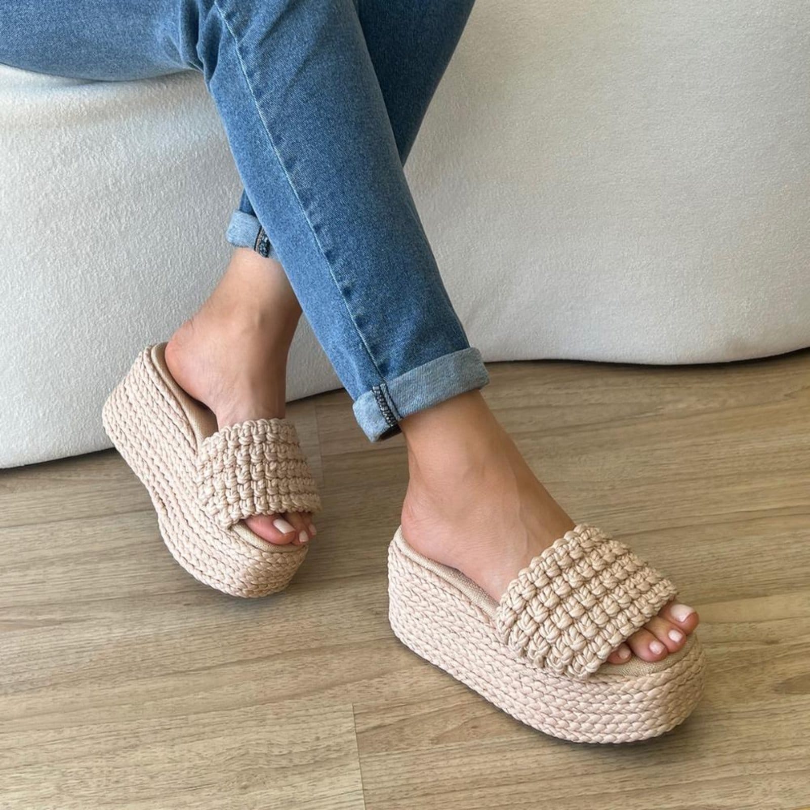 Vista 2 Sandália Flat Cordas Jasmine Damannu Shoes bege