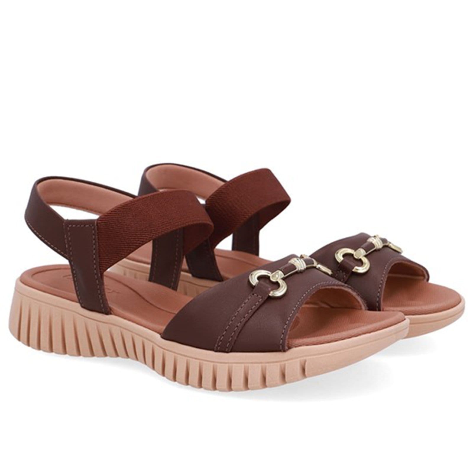 Vista 2 Sandália De Couro Rasteira Usaflex Conforto Enfeite Pinhao - 004 Usaflex marrom