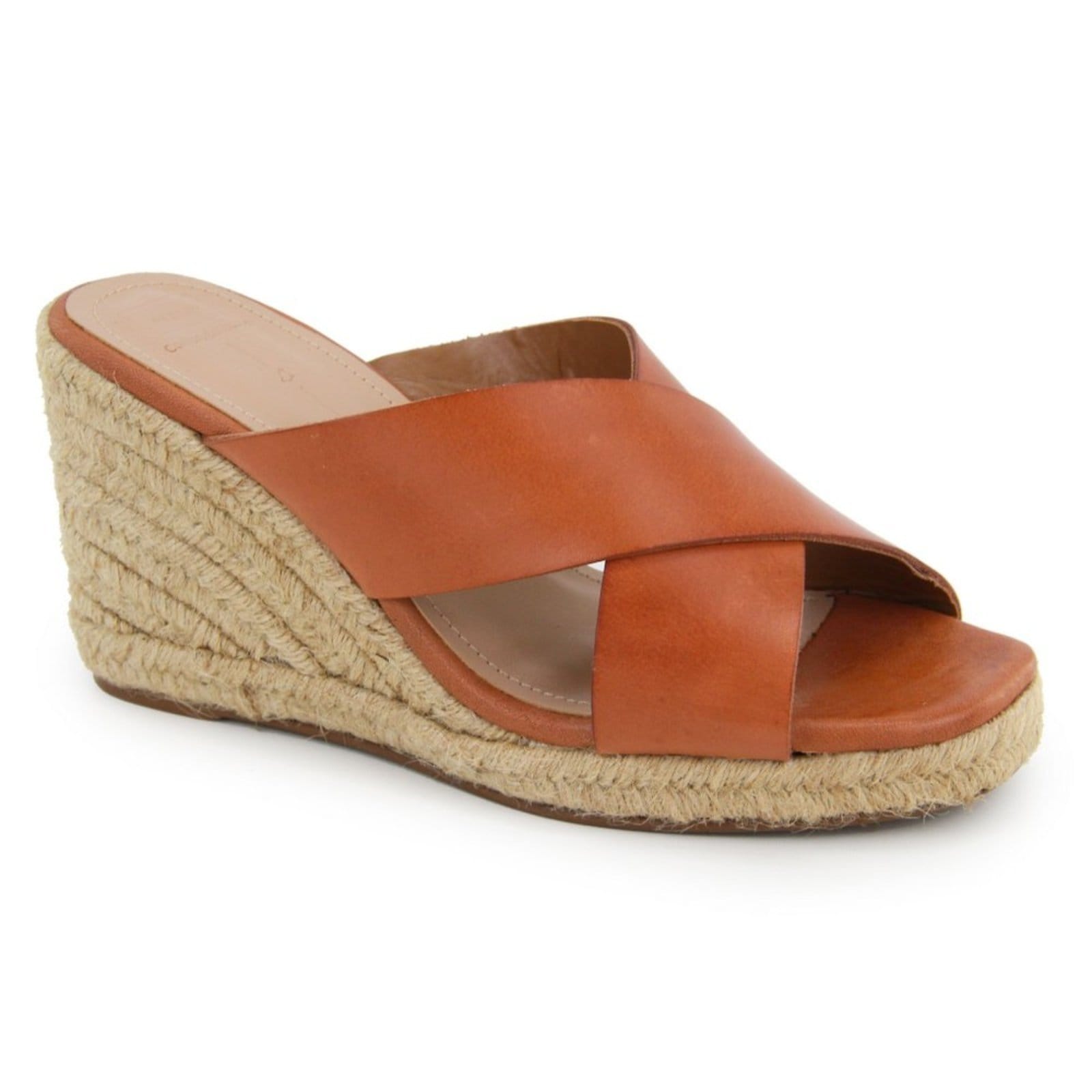 Vista 2 Tamanco Anabela Em Couro Conforto Maria Paula Tiras Largas Cordas Rusty MARIA PAULA marrom