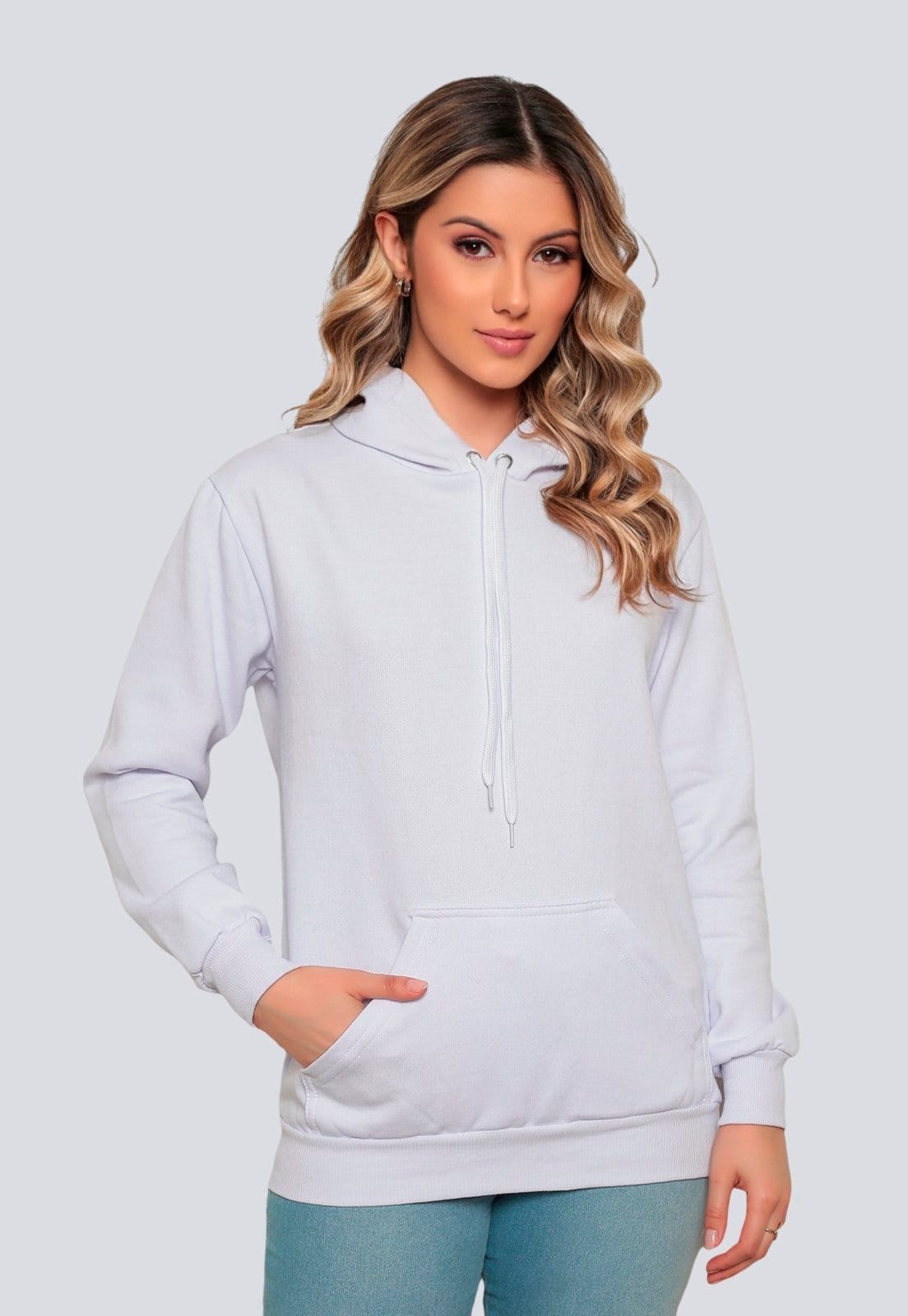 Moletom Liso Feminino Flanelado Blusa de Frio Canguru