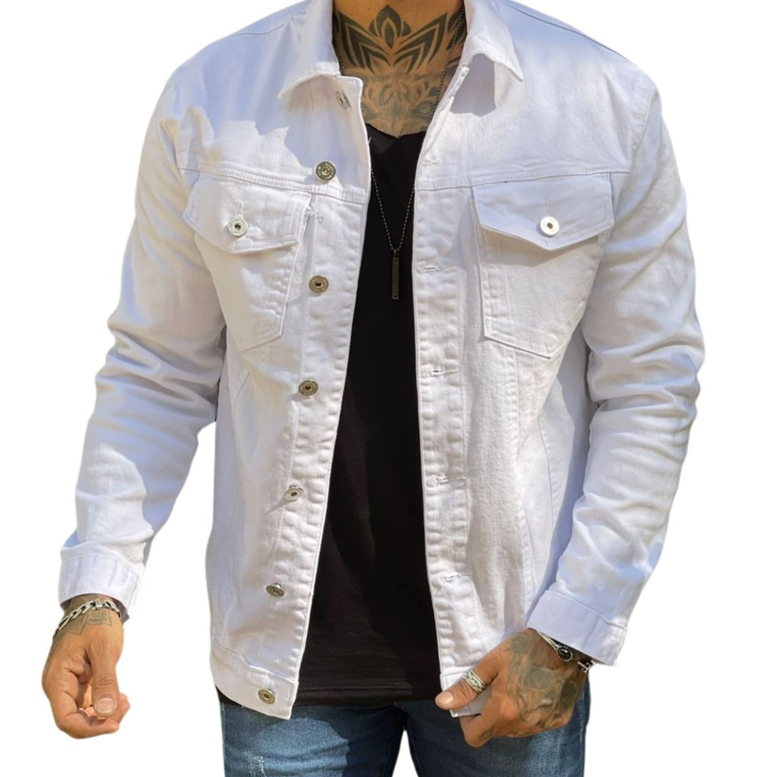 Vista 2 Jaqueta Branca Sarja Masculina Jeans Loka branco