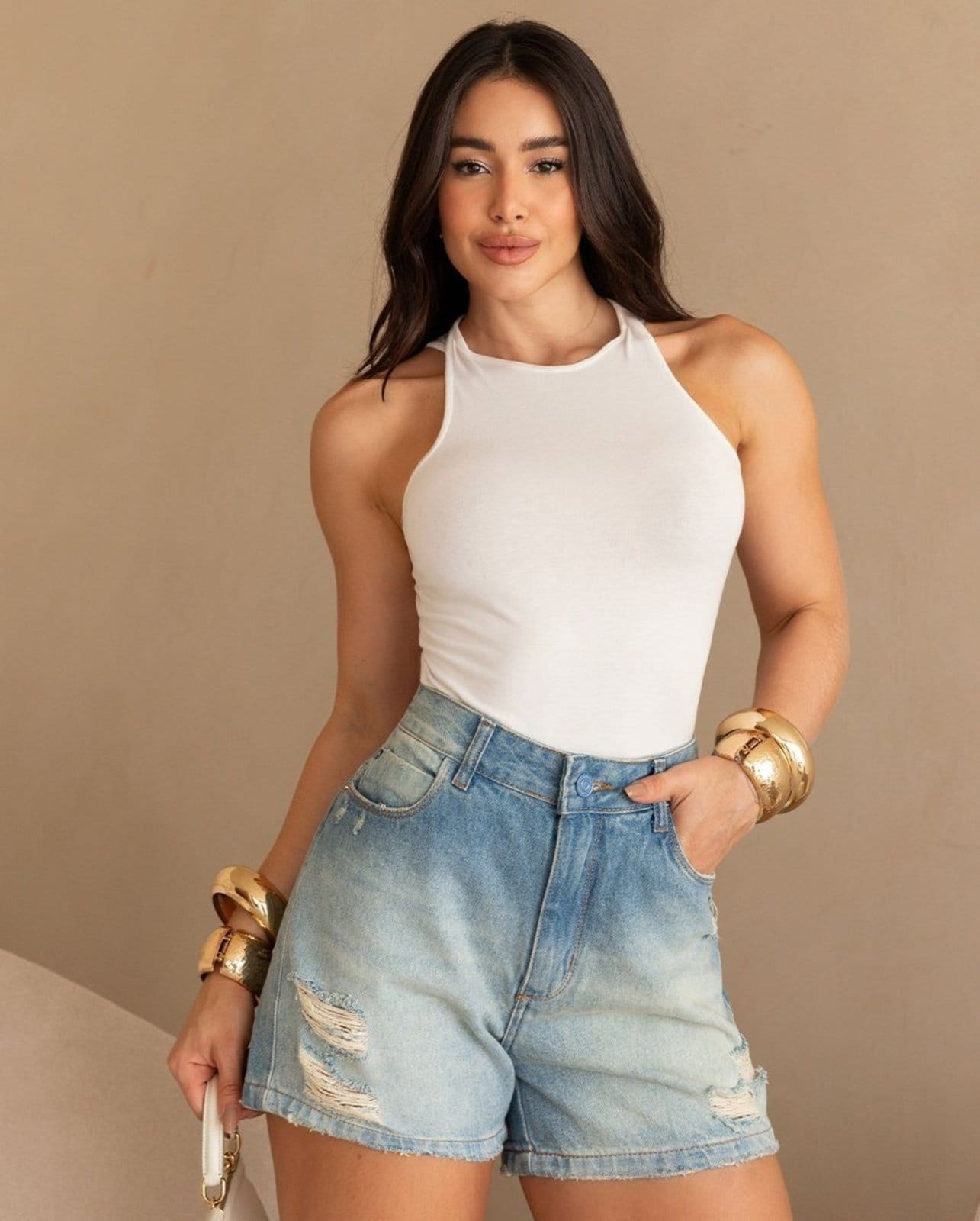 Shorts Mom Feminino Cintura Alta Básico 70101 Sky Vintage