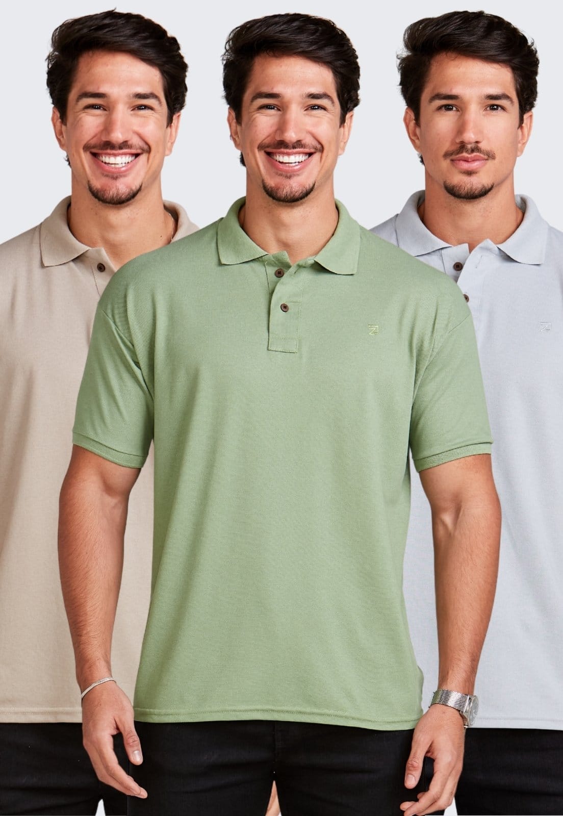 Kit 3 Camisa Polo Masculina Algodão Piquet Daze Modas Verde, Areia e
