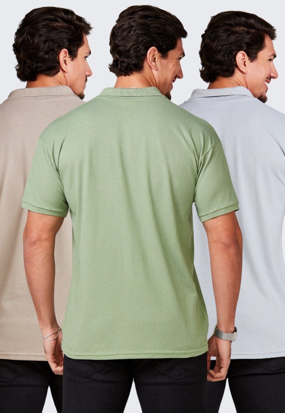 Vista 2 Kit 3 Camisa Polo Masculina Algodão Piquet Daze Modas Verde, Areia e Daze Modas cinza/verde verde
