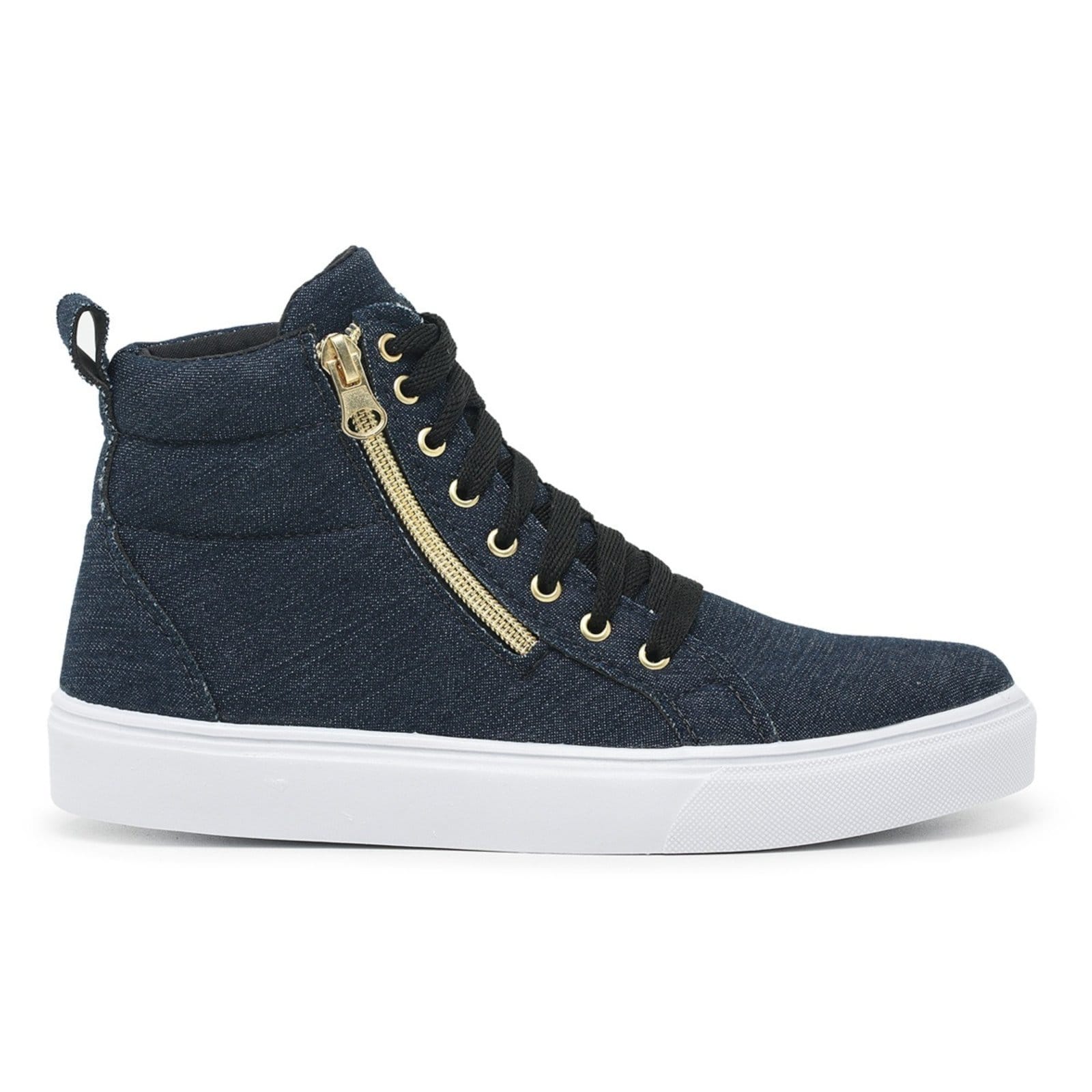Vista 2 Sneaker Tênis Casual Botinha Feminina Cano Alto Sola Alta Emborrachada Zíper Lateral Amarração super shoes jeans