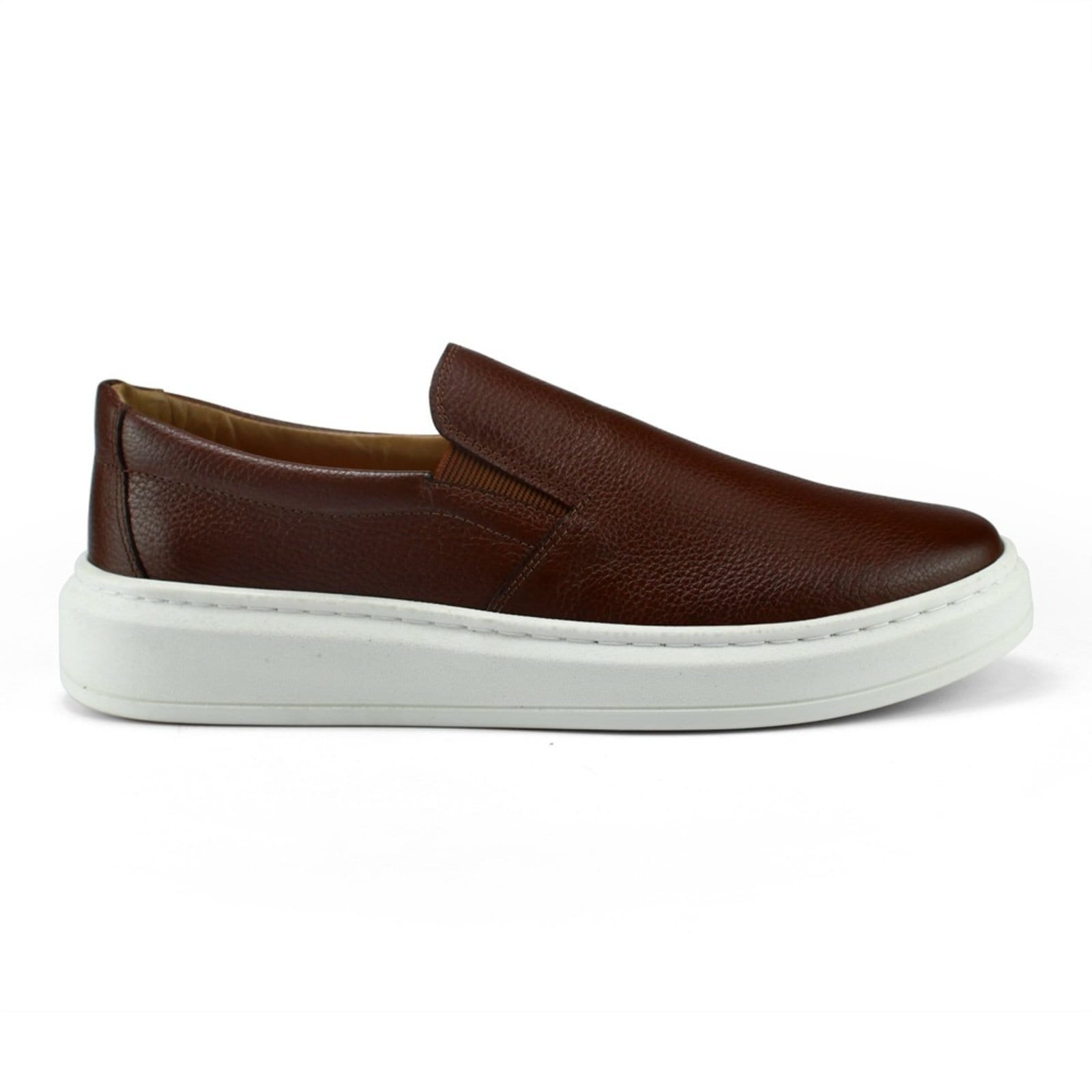Vista 2 Sapatenis Slip On Masculino Tenis Iate Casual Couro Legitimo Café Lavini Shoes marrom