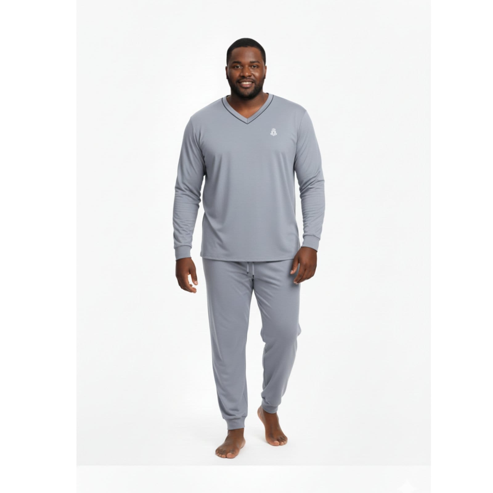 Pijama Masculino Plus Size Adulto Longo Inverno Frio Malha Fria Manga Longa G1 G2 G3 G4 50 52 54 Conforto Gola V Homen Mechler