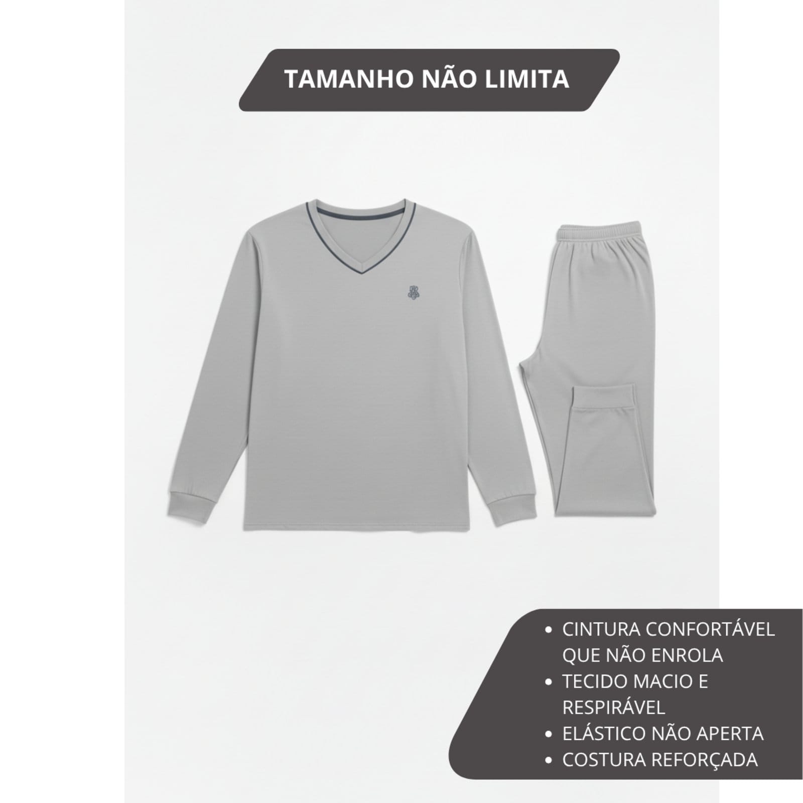 Pijama Masculino Plus Size Adulto Longo Inverno Frio Malha Fria Manga Longa G1 G2 G3 G4 48 50 52 Conforto Gola V Homen Mechler - 2