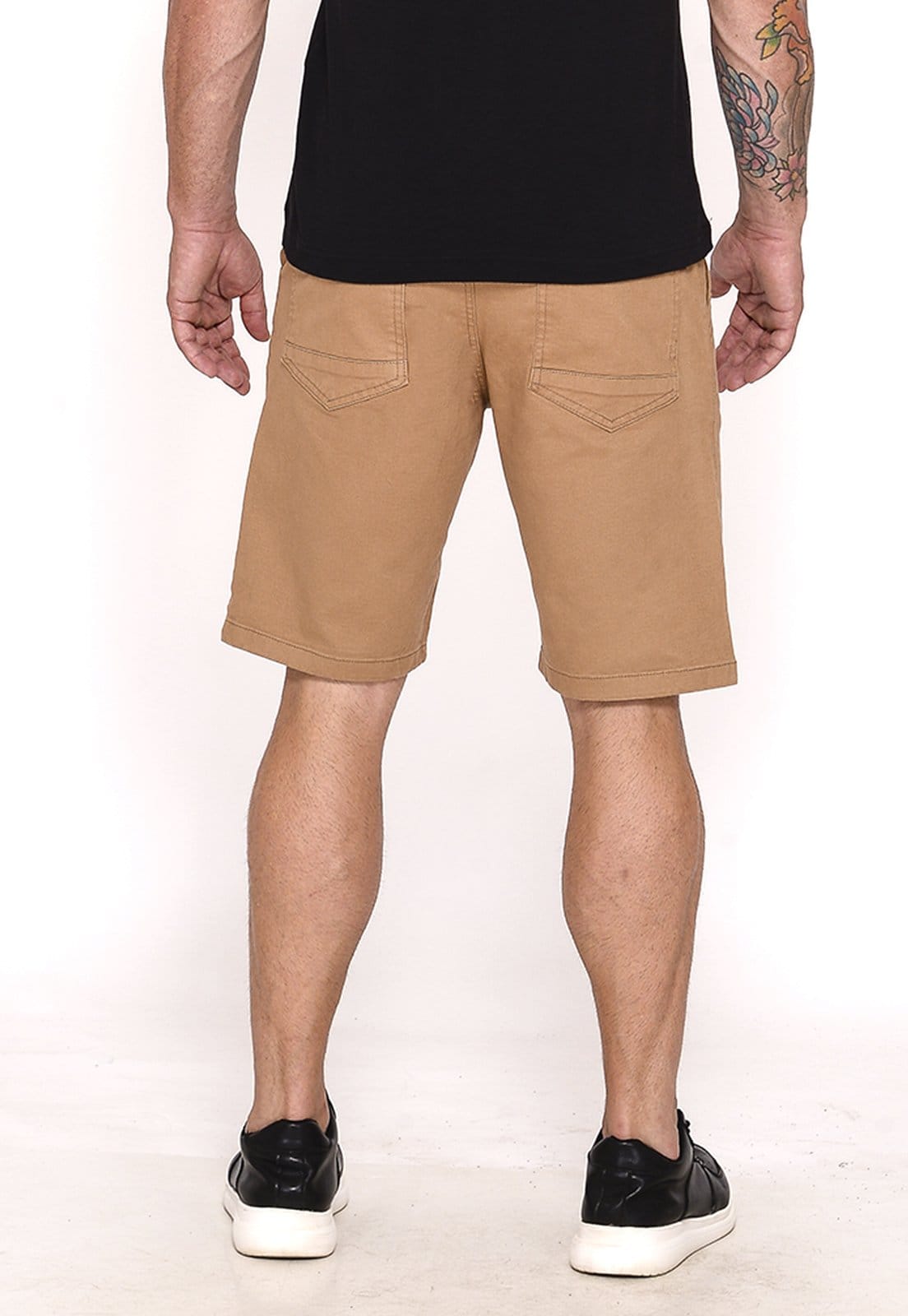 Vista 2 Bermuda Masculina Sarja Cós Elástico Casual Confortável Estilo Urbano Caqui Macaw amarelo caqui