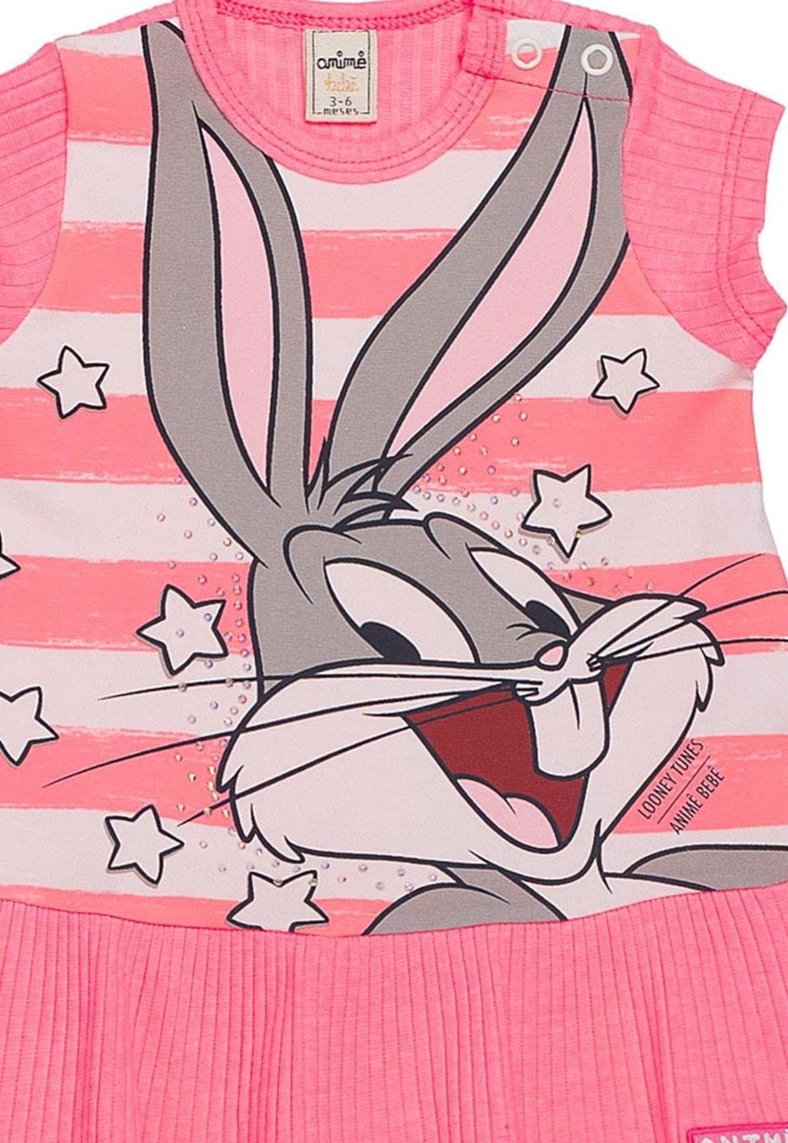 Vista 2 Infantil - Vestido MC Looney Tunes Animê Animê rosa