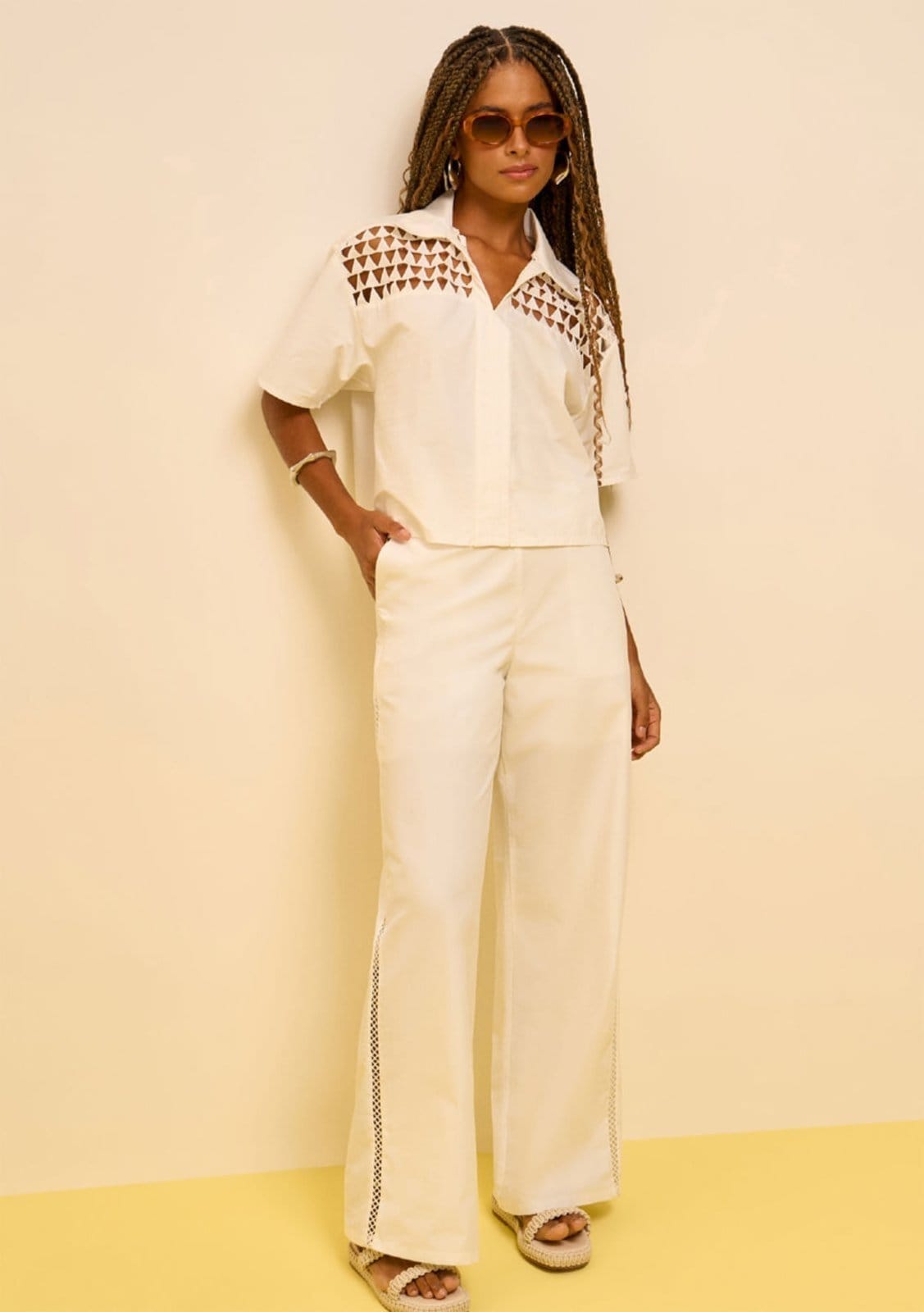 Calça Zinco Reta Alta Off-white