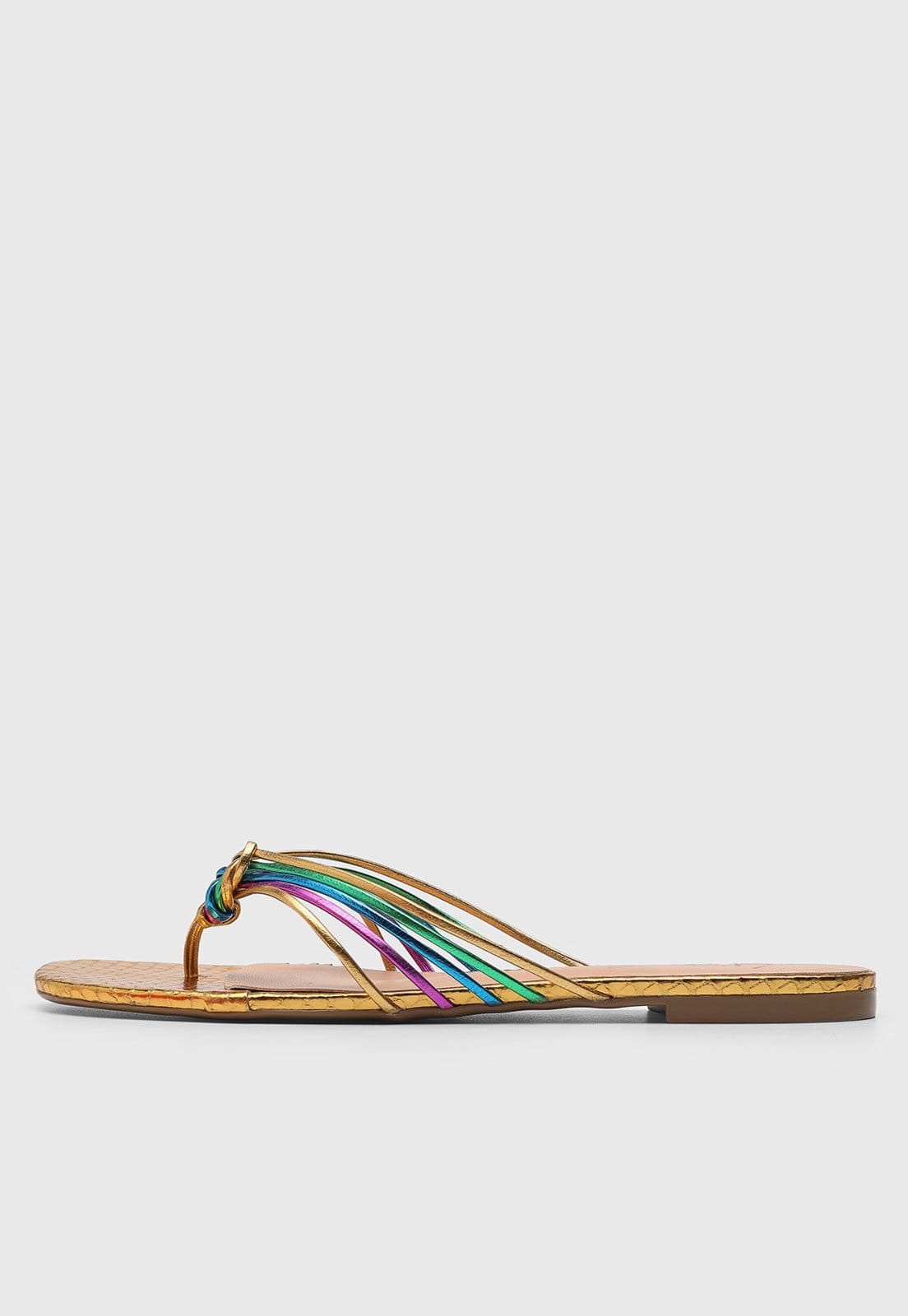 Rasteira Feminina Luiza Barcelos Tiras Multicoloridas Dourada