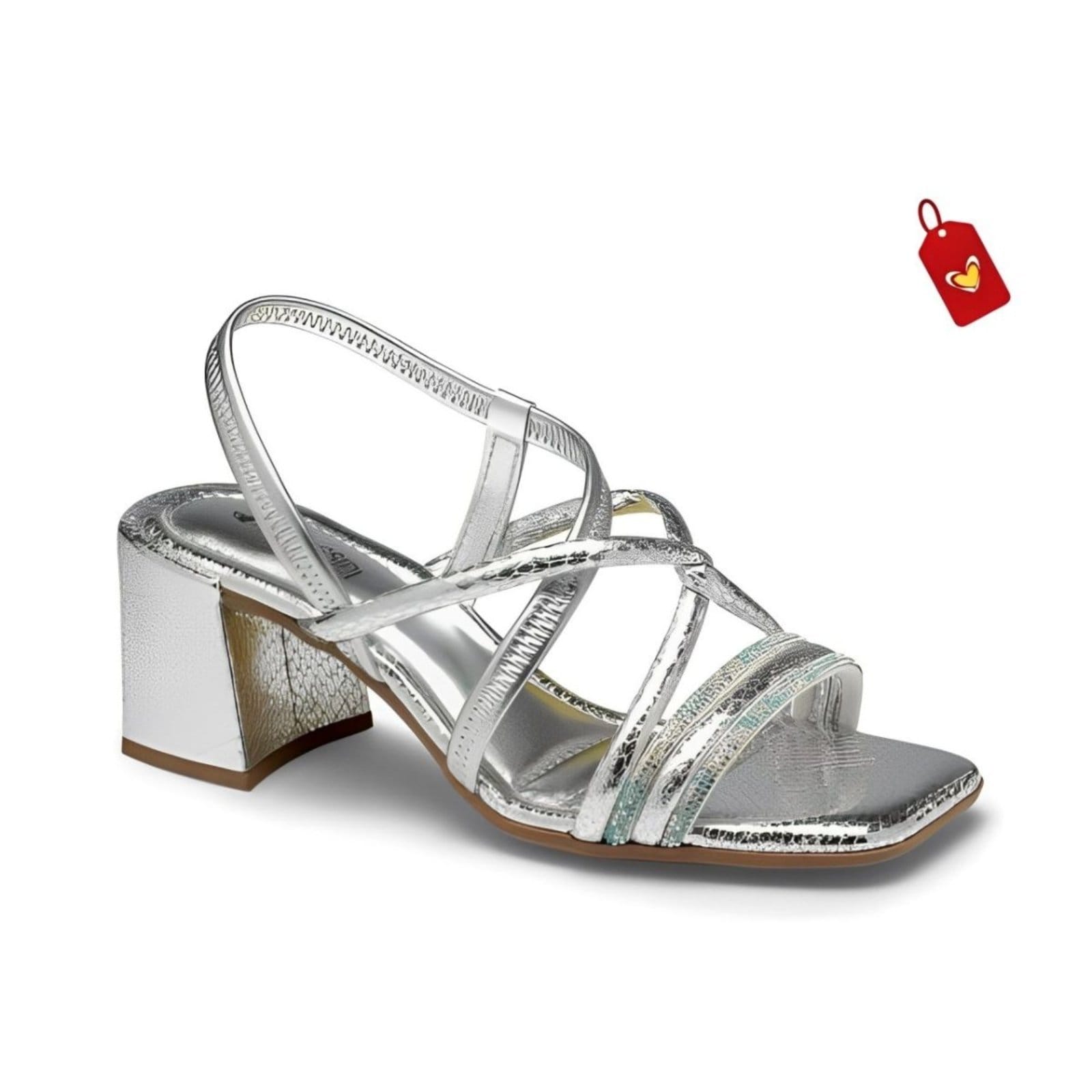 Vista 2 Sandália Feminina Salto Grosso Brilho Conforto Festa Santa Rosa prata