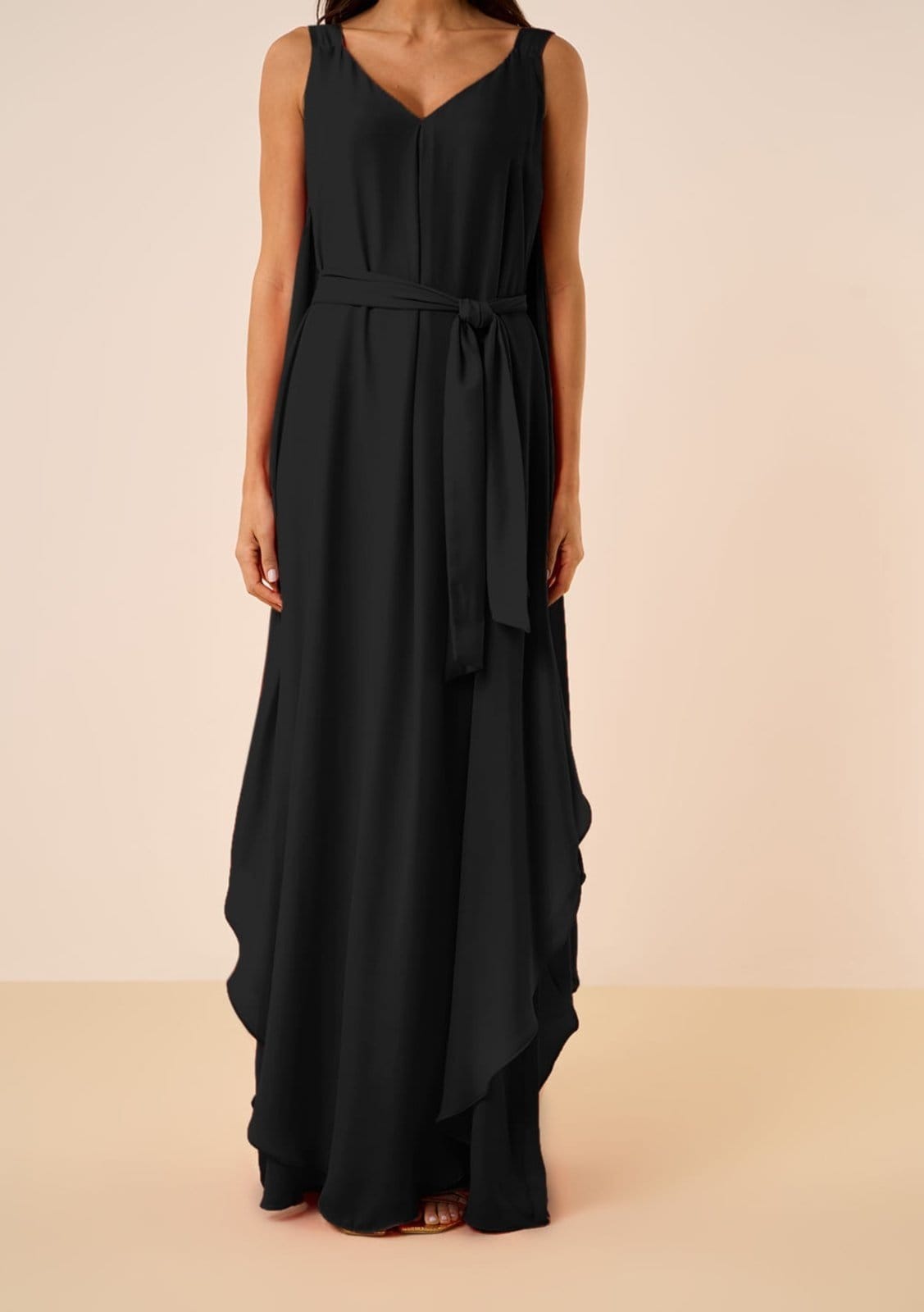 Vista 2 Vestido Maria Valentina Solto Decote V Com Alça Longo Maria Valentina preto