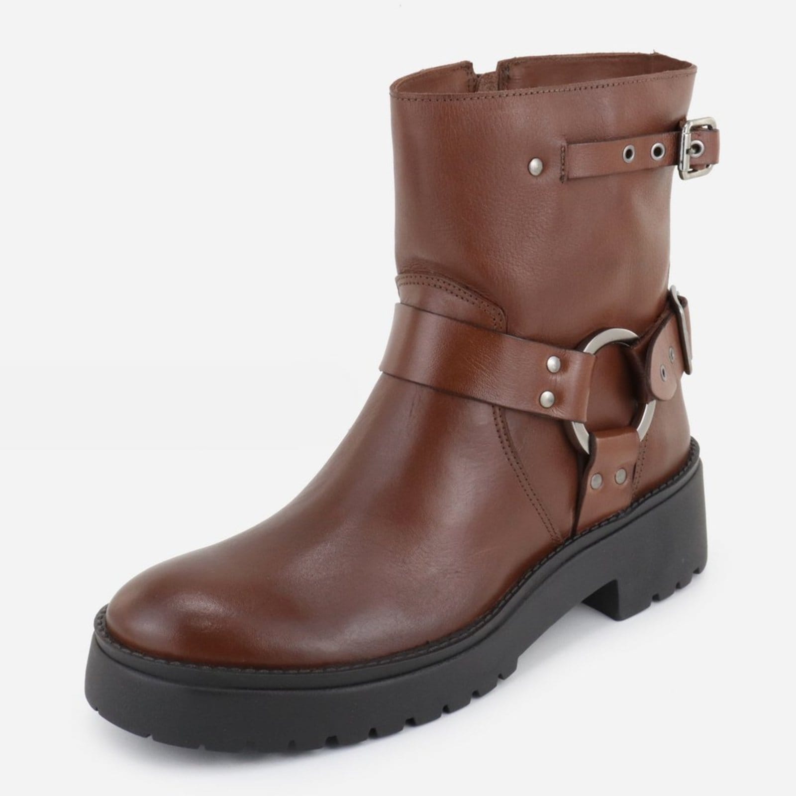 Bota Coturno Em Couro Conforto Casual Cano Médio Tiras em Argola Maria Paula Cedro