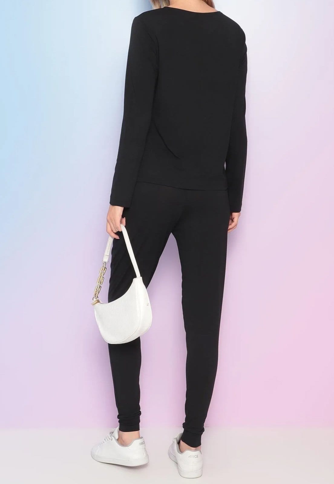 Vista 2 Conjunto Viscolycra Maria Paes Calça e Blusa Manga Longa com Viés Maria Paes preto/vermelho