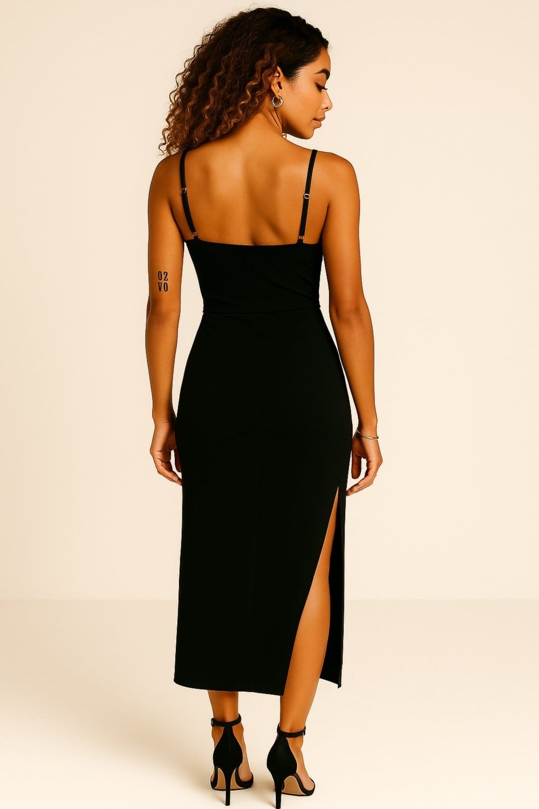 Vista 2 Vestido Midi D Bell Outlet Fashion Alçinha Com Fenda D BELL OUTLET FASHION preto