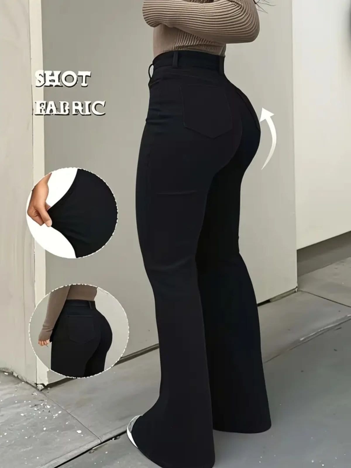 Calça Flare Feminina Kovali Premium Cintura Alta com Elastano Levanta Bumbum Estilo Gringa Preta