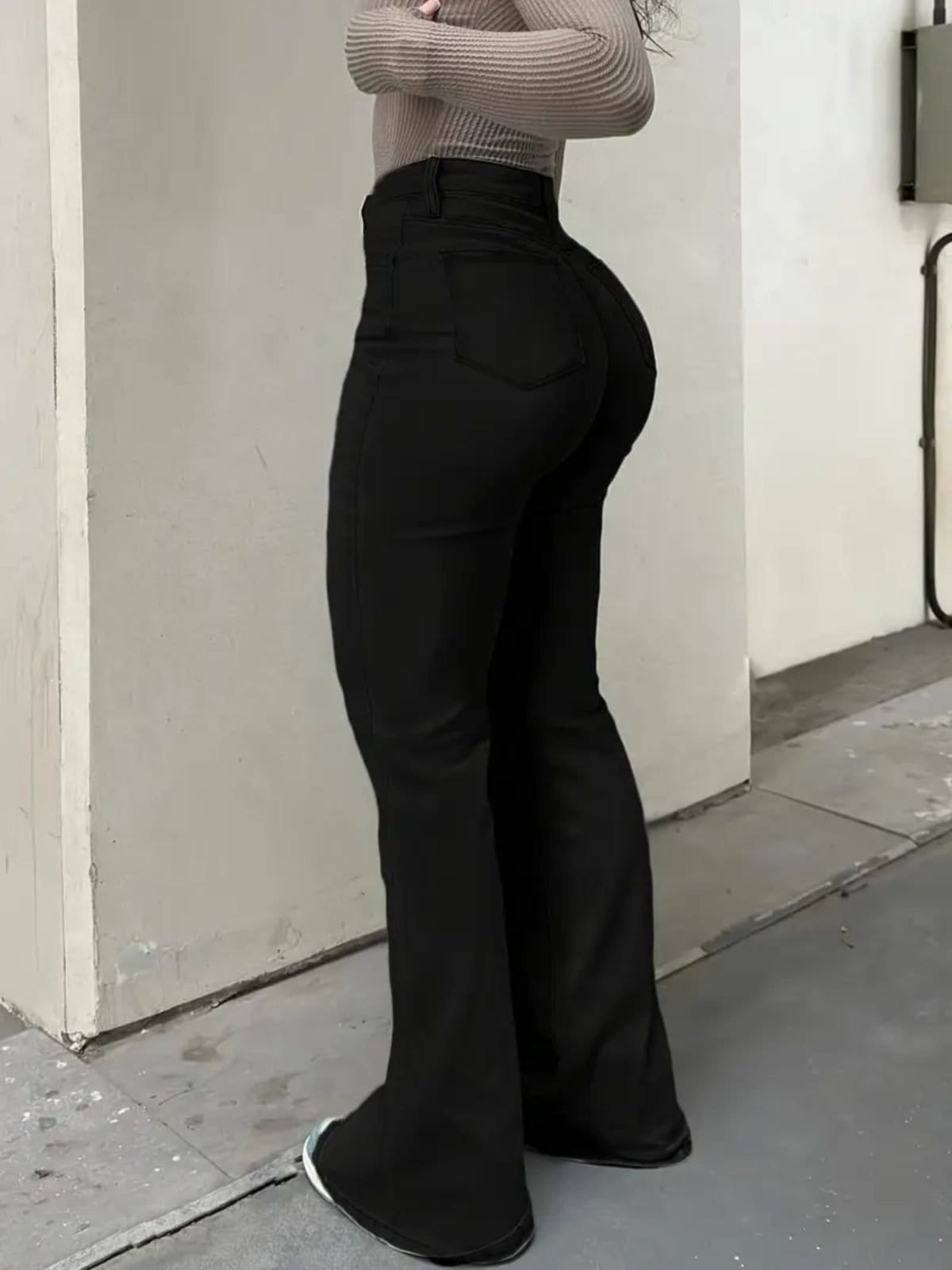 Vista 2 Calça Flare Feminina Kovali Premium Cintura Alta com Elastano Levanta Bumbum Estilo Gringa Preta KOVALI FASHION STORE azul/jeans