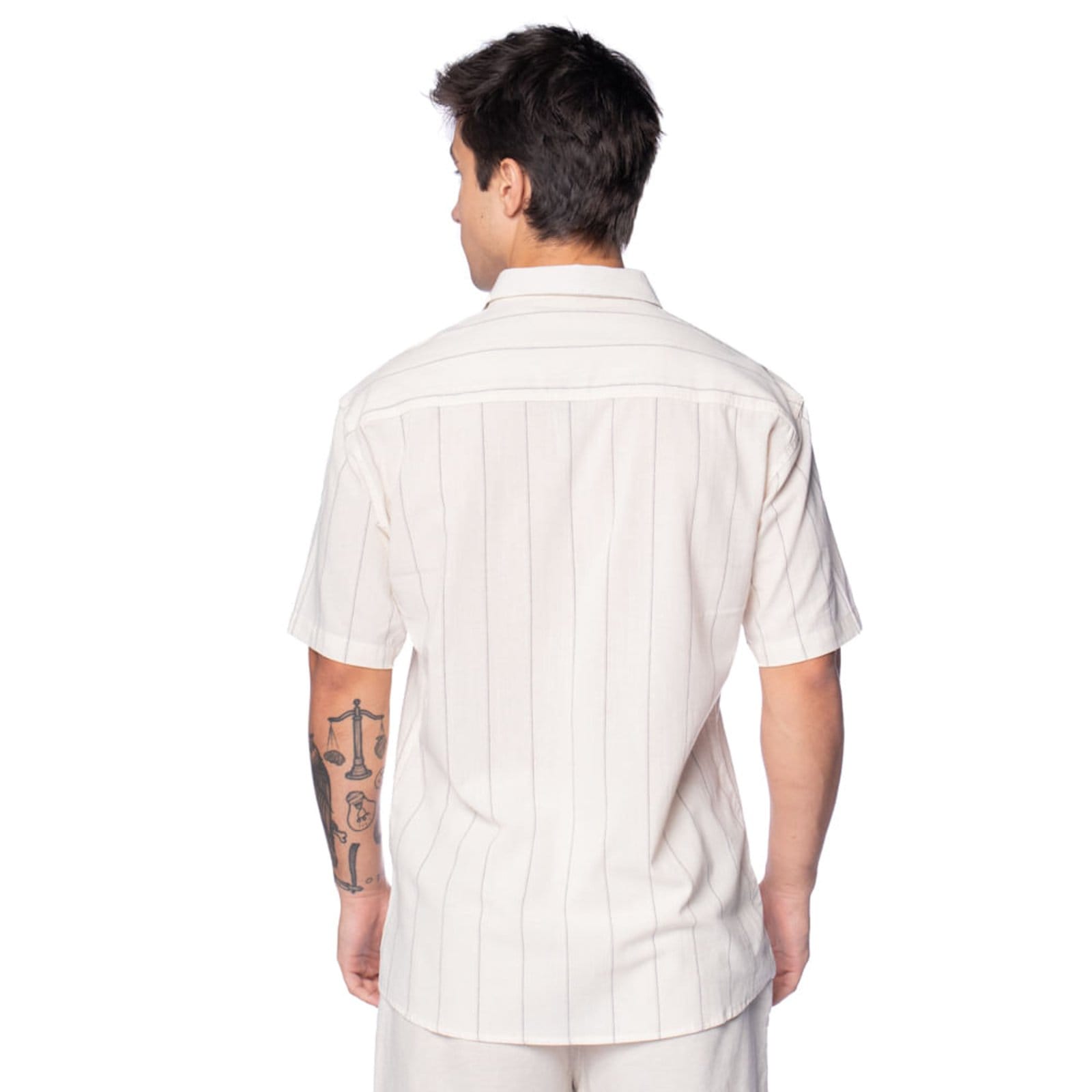 Vista 2 Camisa Masculina Dixie Regular Fit Linhas Dixie bege