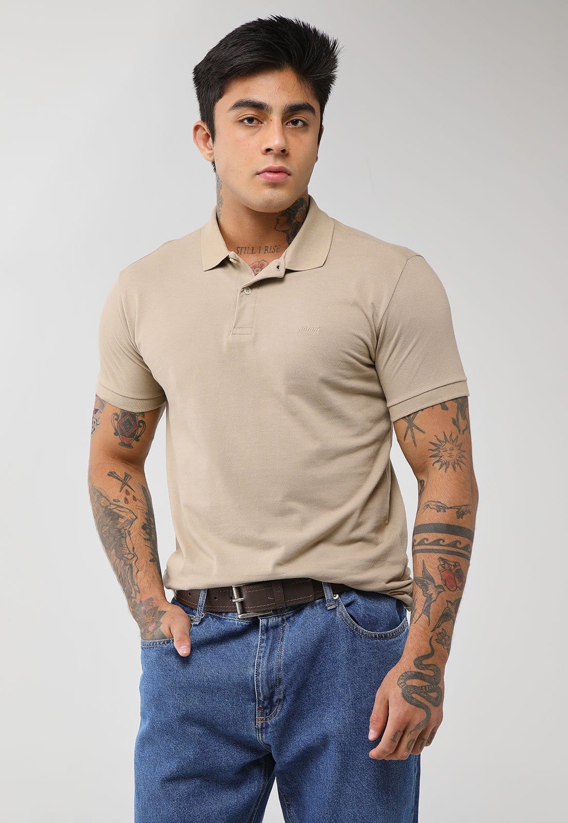 Vista principal Polo Masculina Colcci Gola Polo Colcci bege