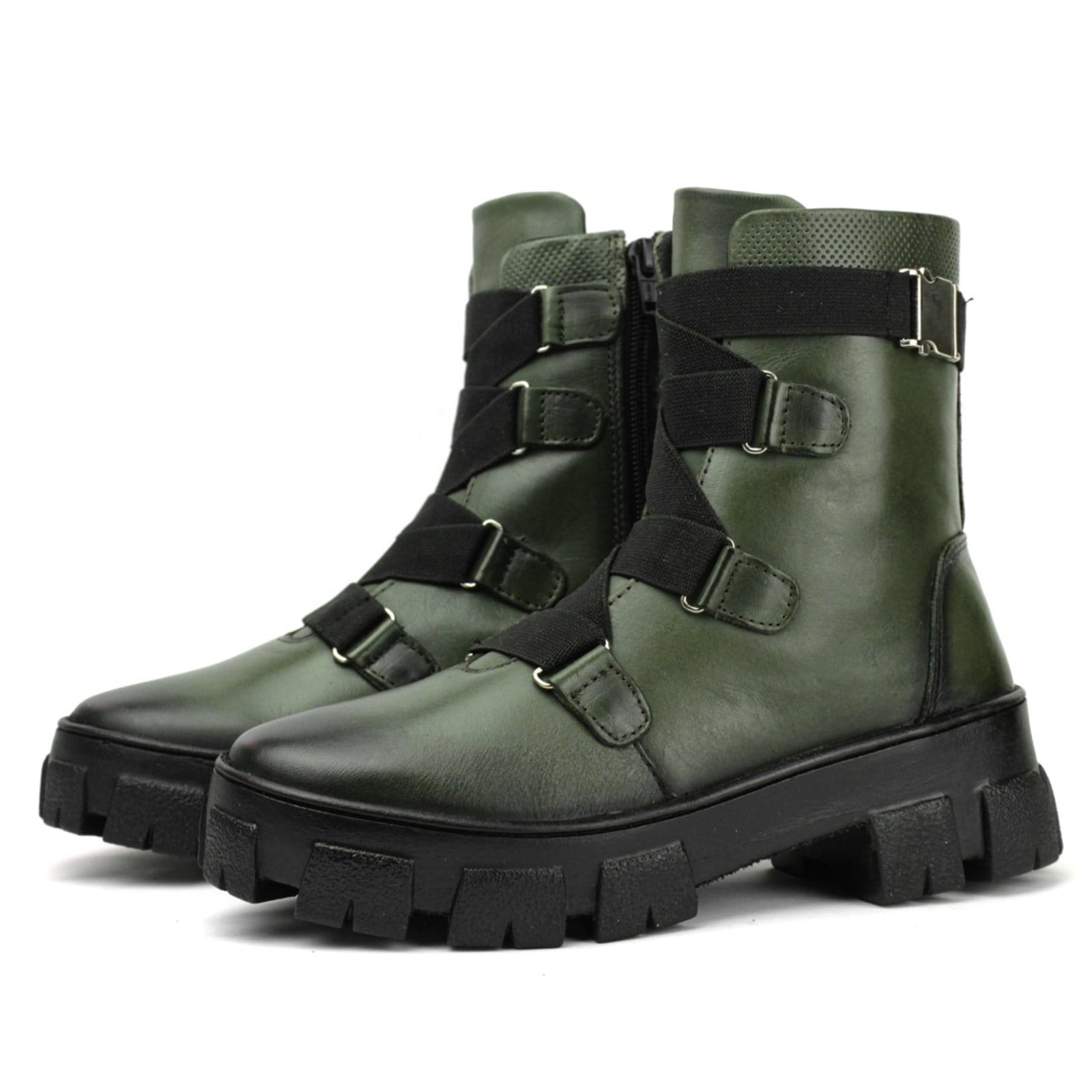Coturno Couro Militar Feminino Tratorado Cano Médio Elásticos Ajustáveis Casual