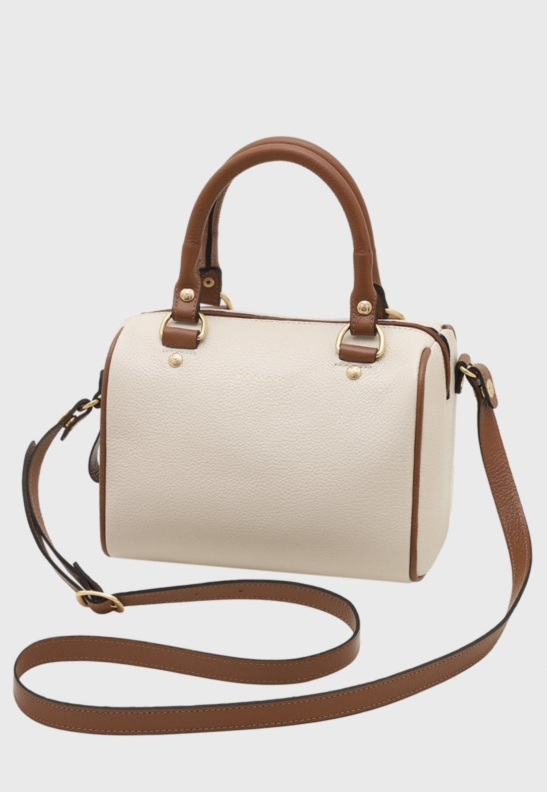 Bolsa Transversal Couro Mariart Iguaçu Off White/Camel