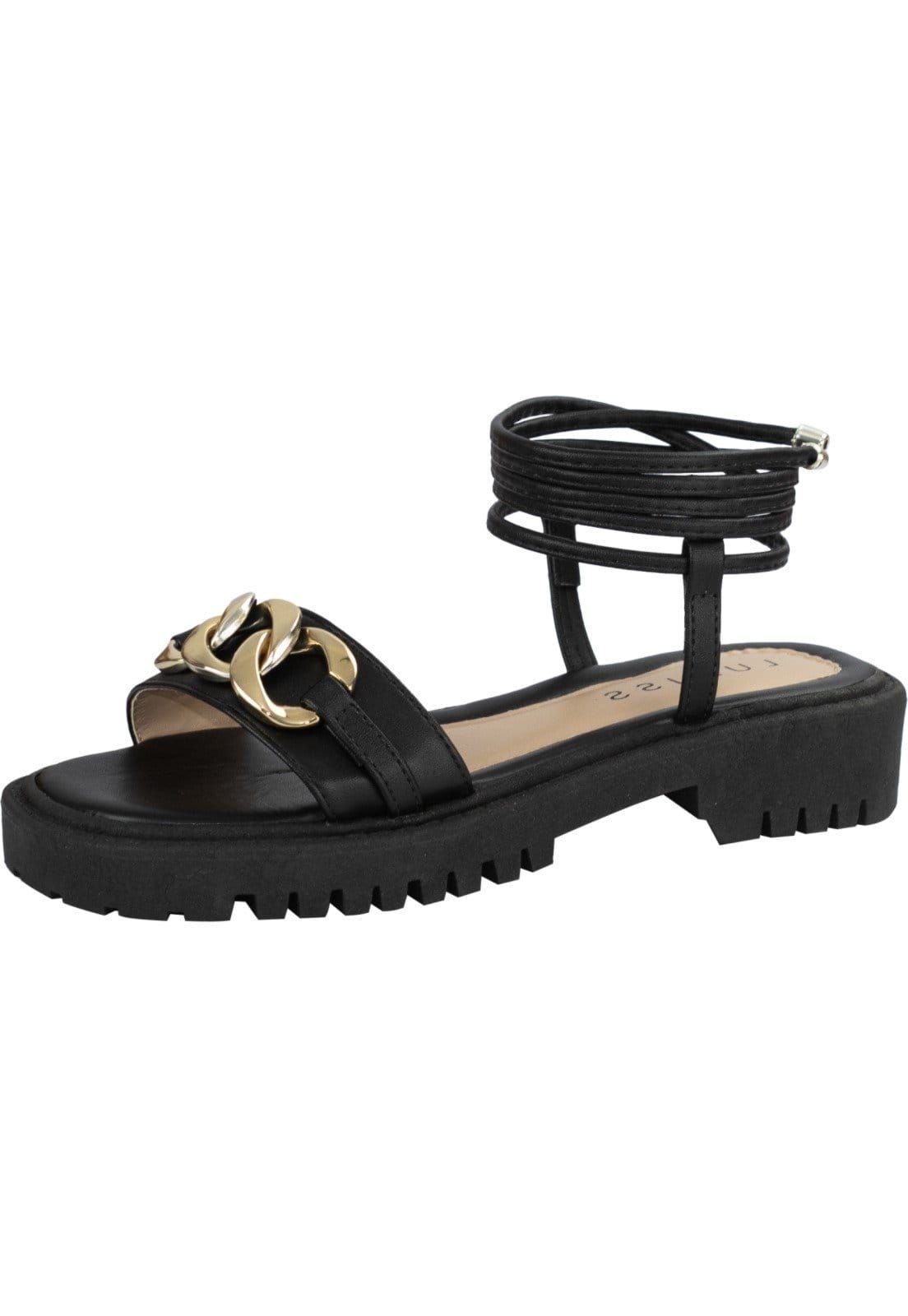 Vista principal Sandália Feminina Lumiss Flatform Tratorada Corrente Amarração LUMISS preto