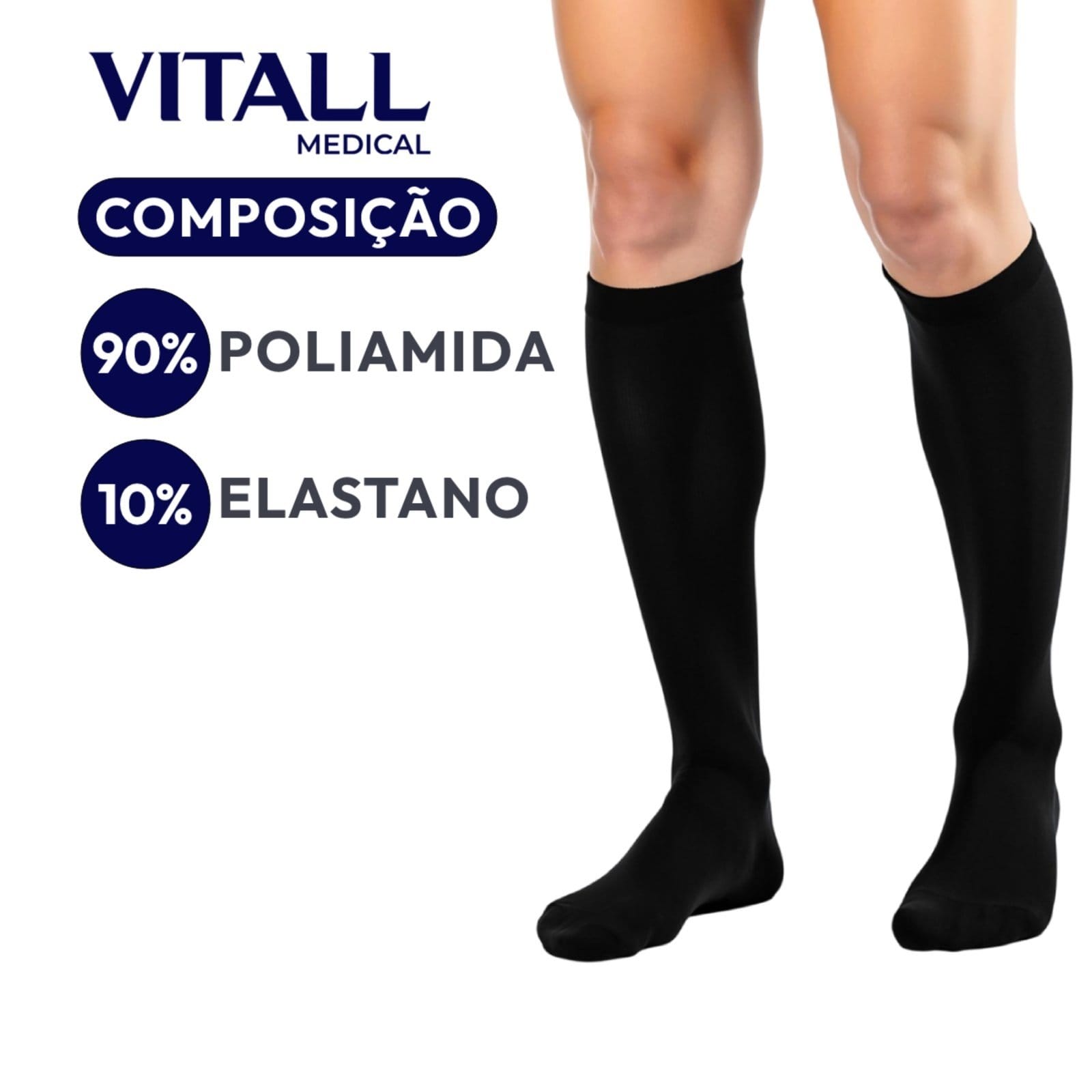 Meia 3/4 édia Compressão 1802 Com Ponteira - 18-21 mmHg Varizes Inchaço Trabalho Vitall - 2
