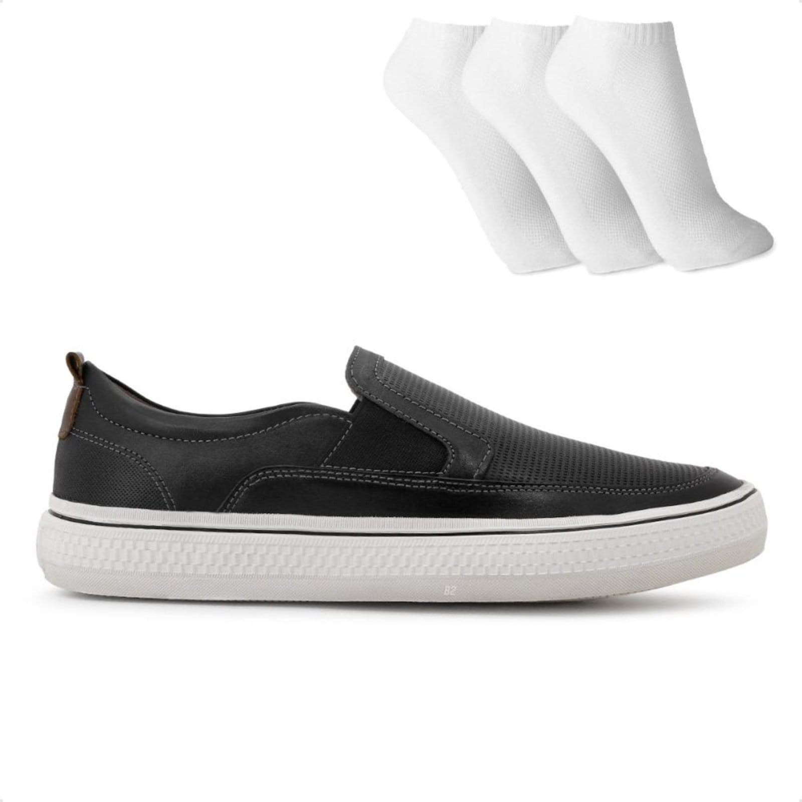 Sapatênis Democrata Denim Fender Masculino + 3 Pares de Meias Preto