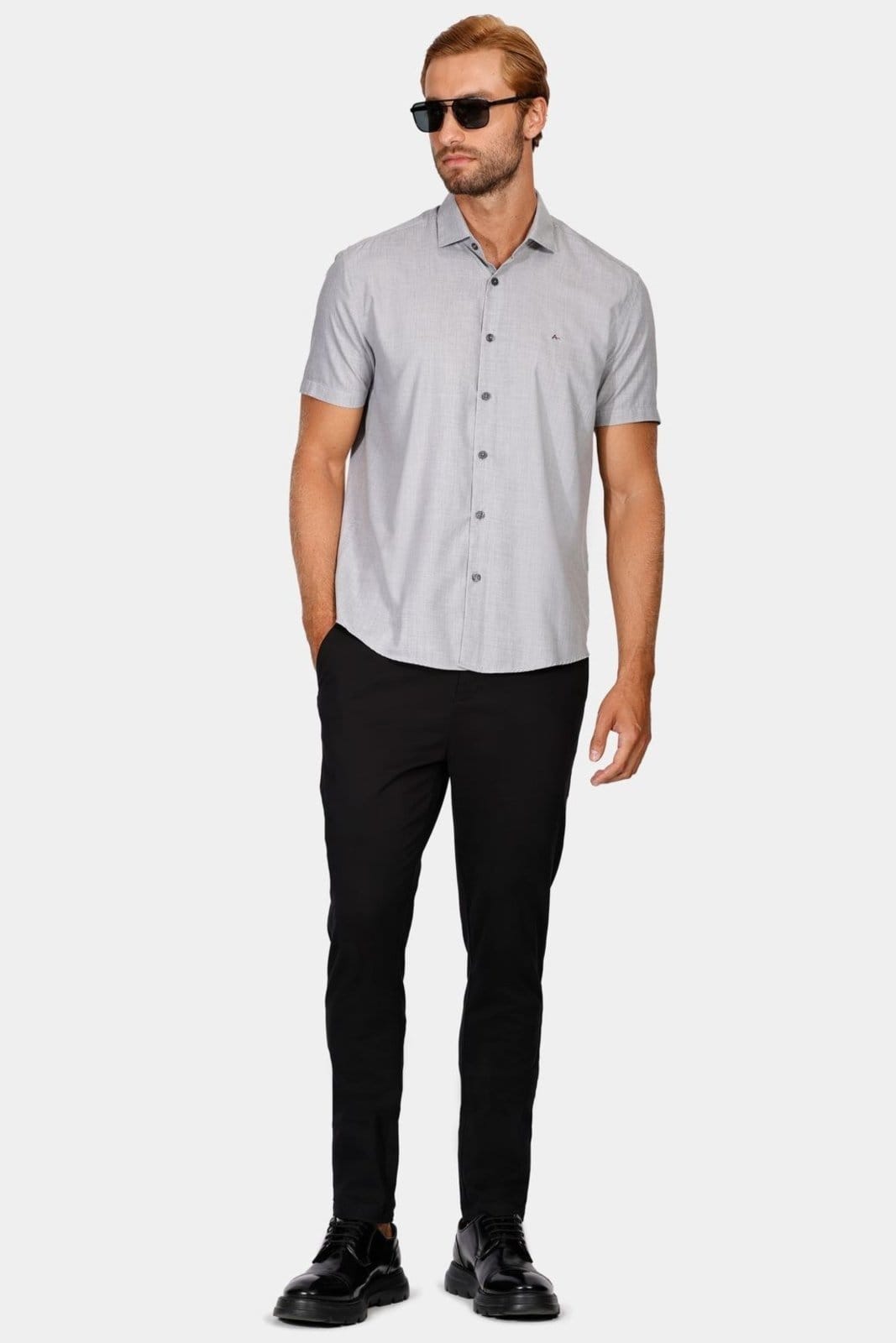 Vista 2 Camisa Regular Melange Chumbo Aramis cinza