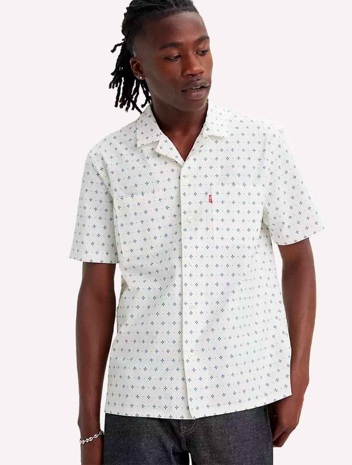 Vista 2 Camisa Levis Masculina Manga Curta Camp Texture Branca Levis branco