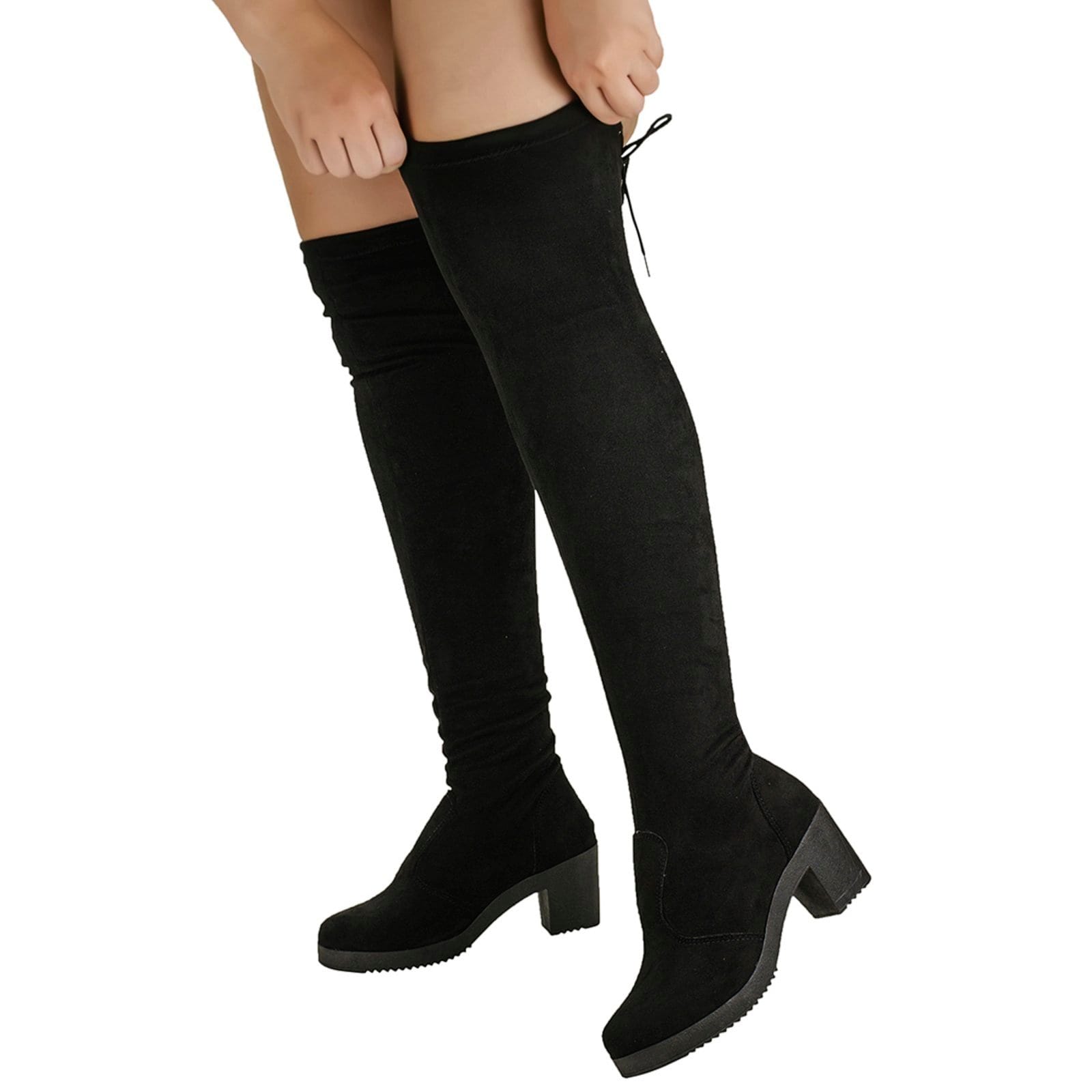 Bota Over The Knee Feminina Stretch Com Elástico Salto Saltinho Confortável Cano Longo Enrrugada