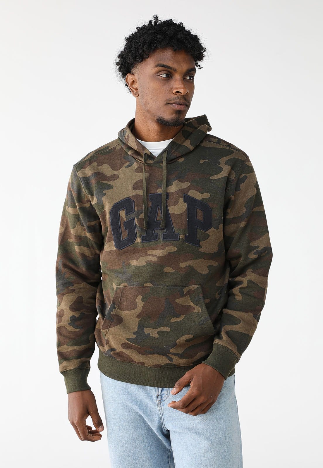 Blusa de Moletom Flanelada Fechada GAP Reta Camuflada Com Capuz