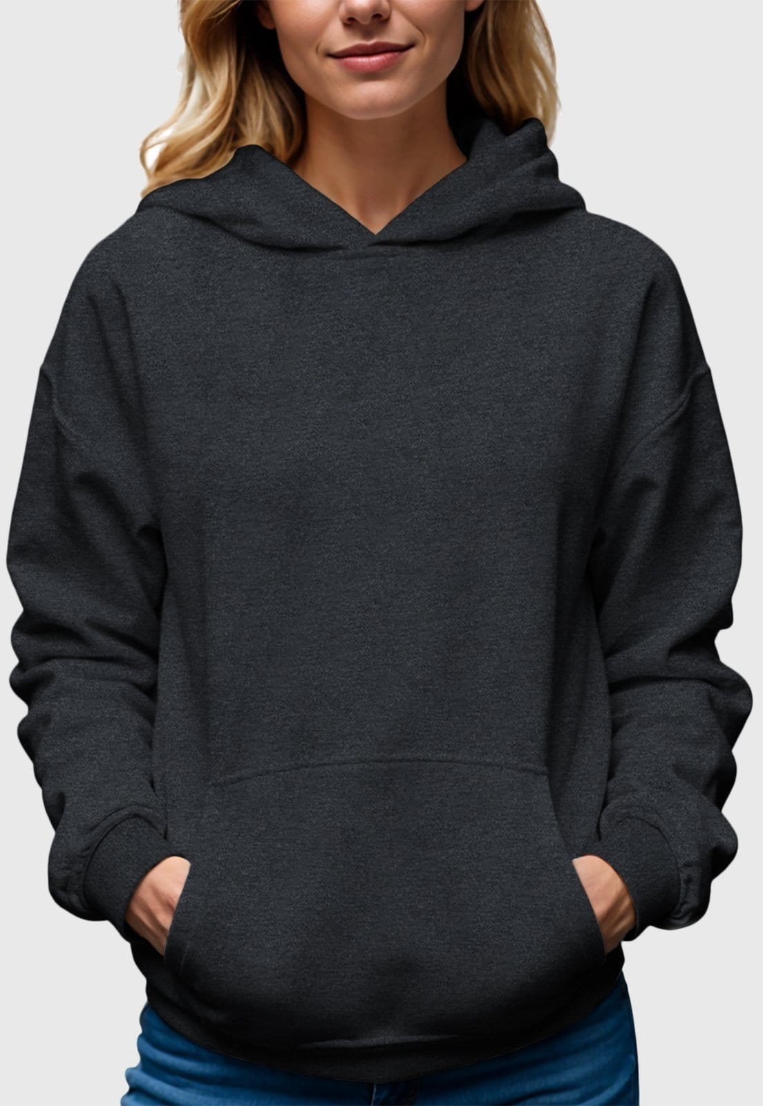 Moletom Canguru Feminino Flanelado Com Capuz Chumbo