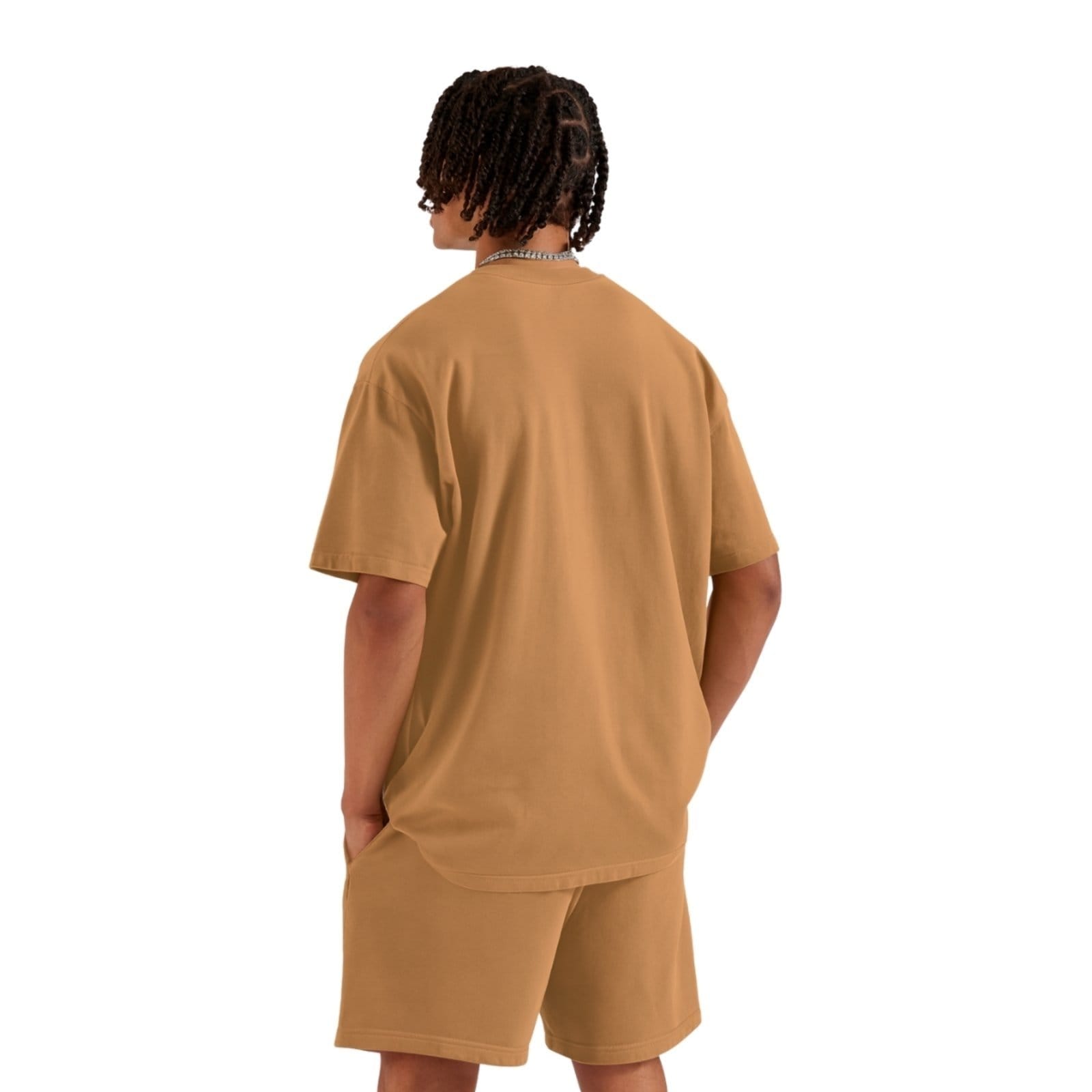 Vista 2 Conjunto Camiseta Oversized e Bermuda Moletinho Liso Relaxado preto