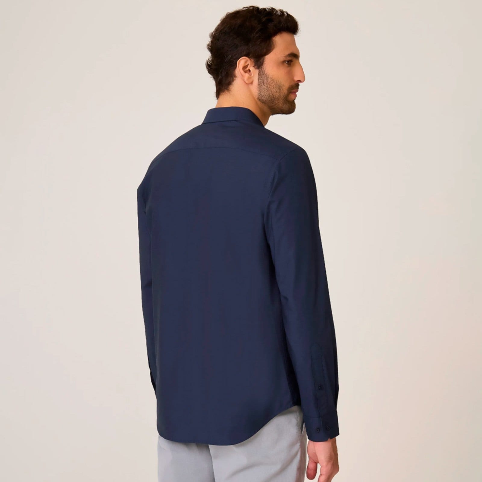 Vista 2 Camisa Dudalina Milano Tricoline Lisa In25 Marinho Masculino Dudalina azul marinho