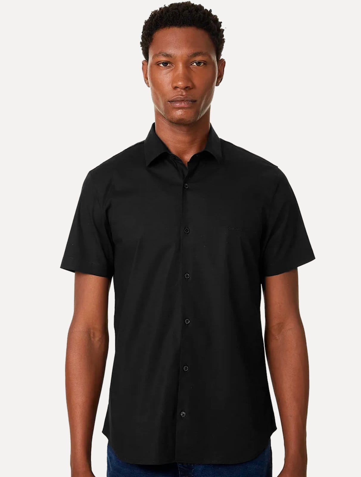 Camisa John John Masculina Manga Curta Slim Logo Preta