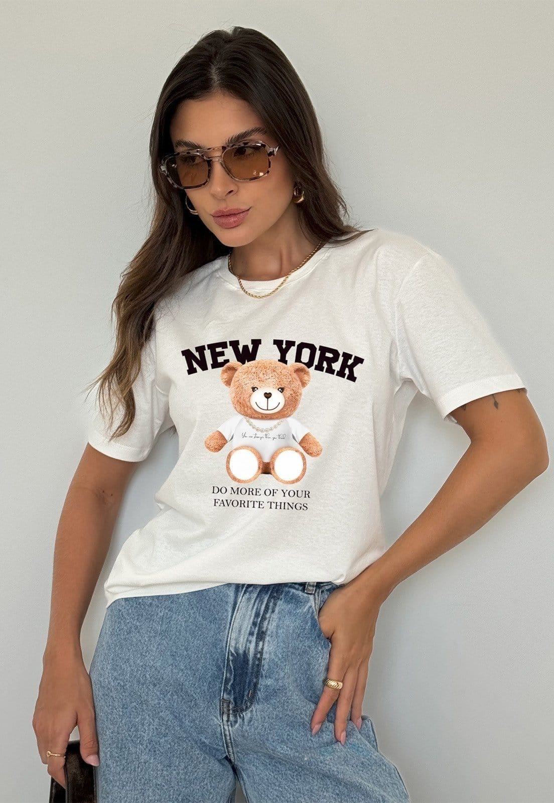 Camiseta Cianitas Off Estampa Urso New York