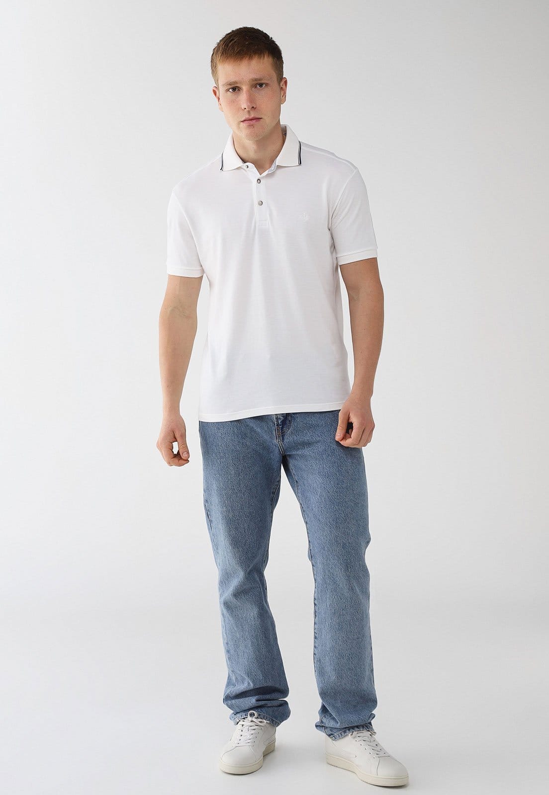 Vista 2 Polo Dudalina Gola com Detalhe Dudalina branco