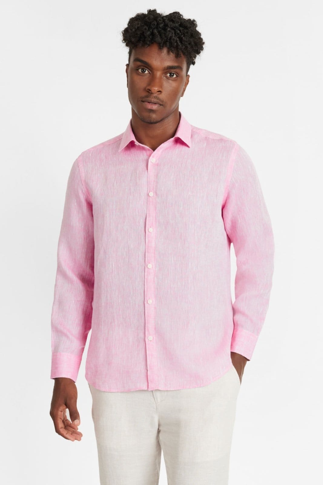 Camisa Aramis Manga Longa Slim Linho Irlandês Pink