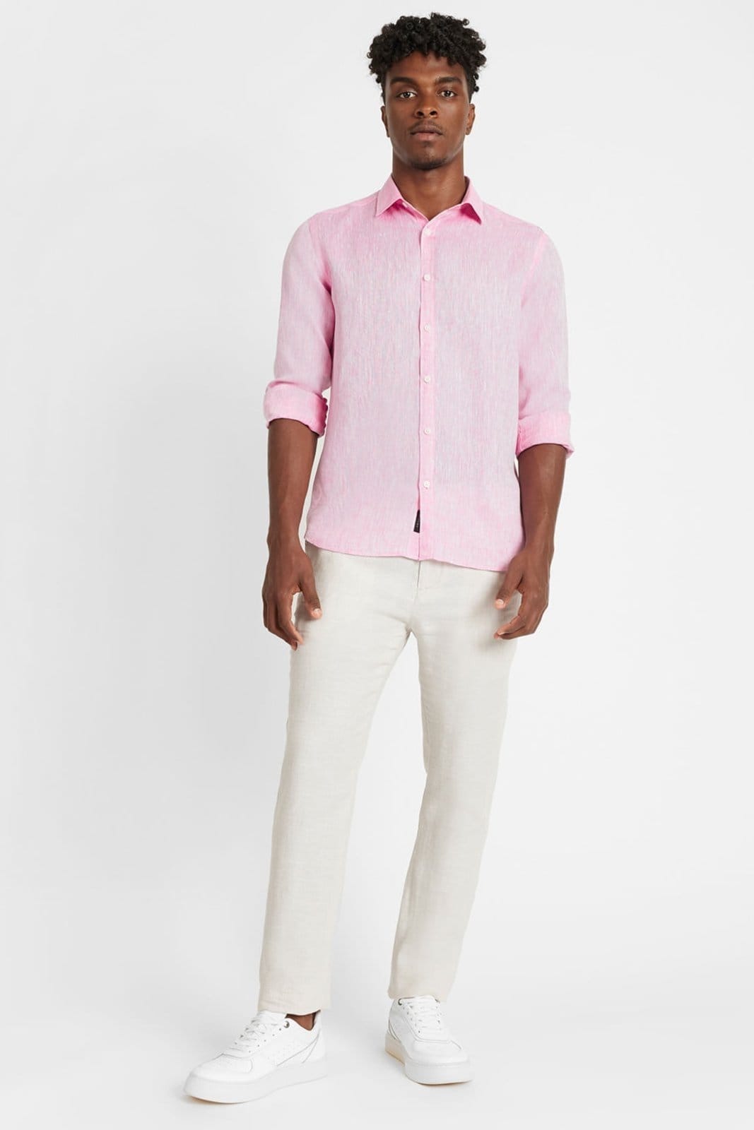 Vista 2 Camisa Aramis Manga Longa Slim Linho Irlandês Pink Aramis incolor pink