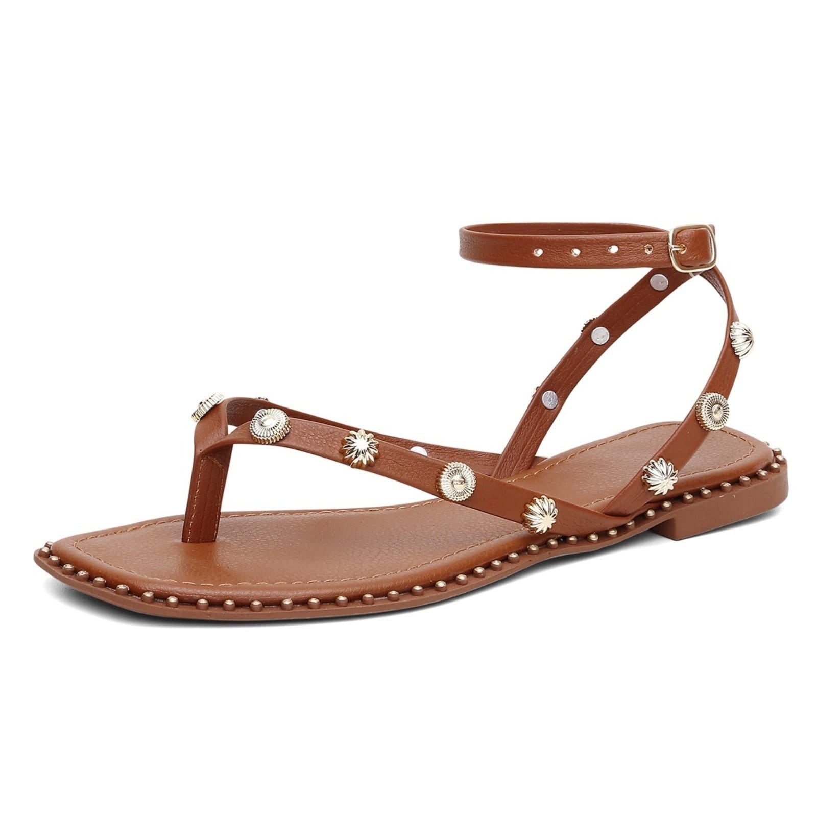 Sandália Feminina Rasteira Medalha Tachas