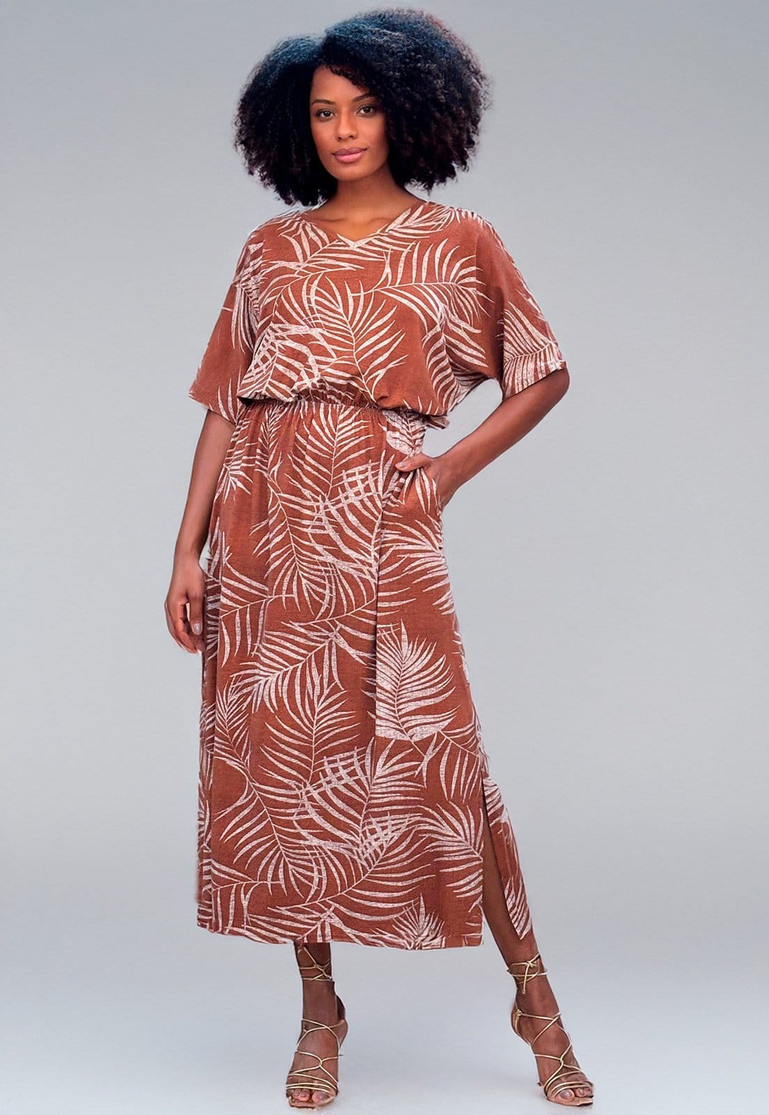 Vista 2 Vestido Cabanafree Longo Malha Estampa Palmas da Terra Cabanafree estampado/marrom/off-white